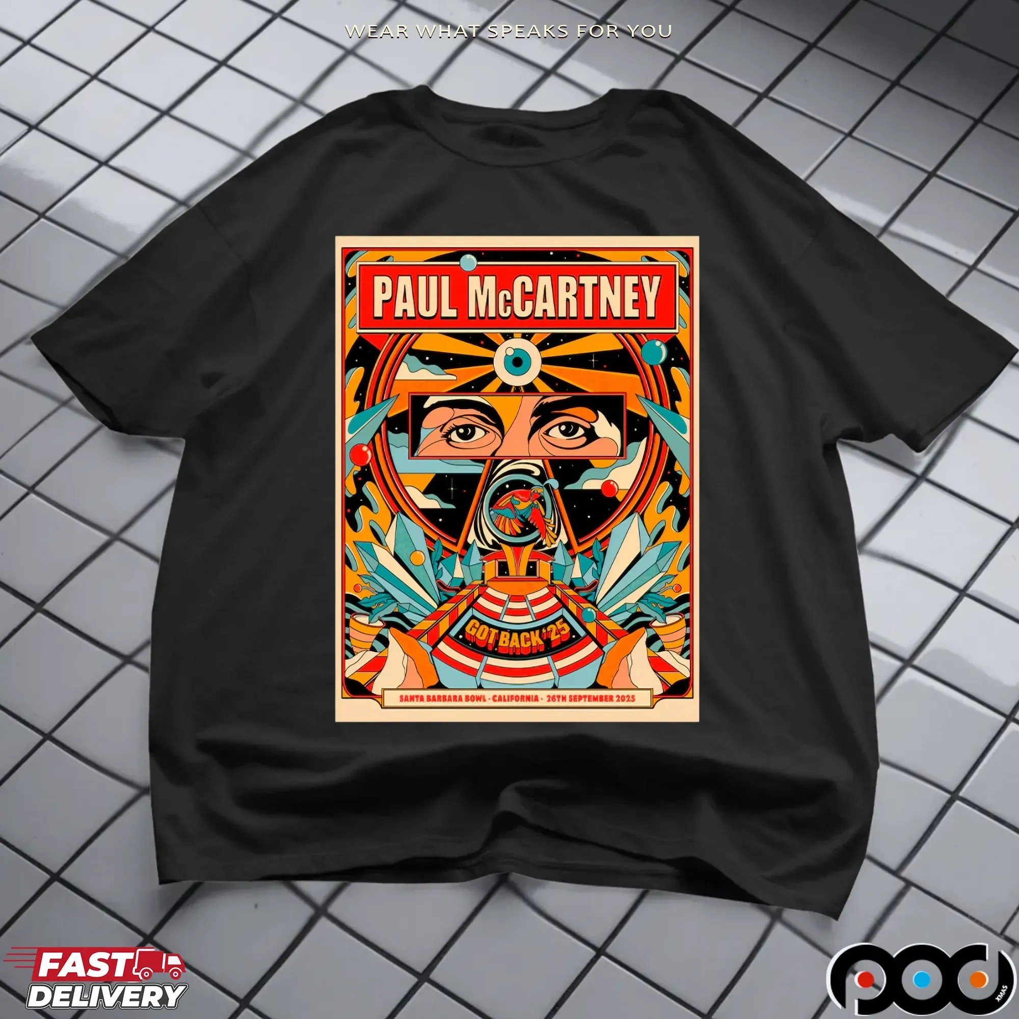 Paul McCartney Got Back Icon '25 Tour Santa Barbara Event T Shirt