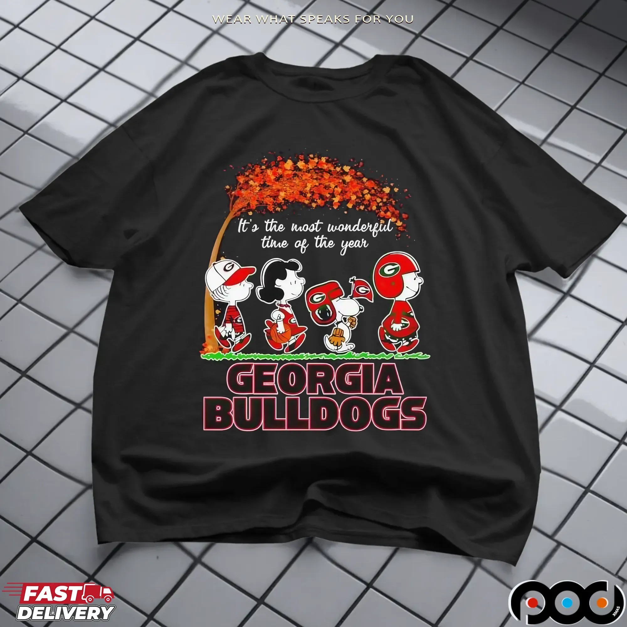 Peanuts Fall It’s The Most Wonderful Time Of The Year Georgia Bulldogs Holiday T Shirt