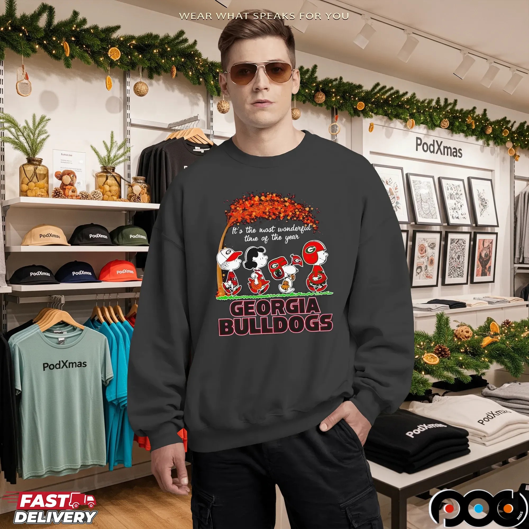 Peanuts Fall It’s The Most Wonderful Time Of The Year Georgia Bulldogs Holiday T Shirt