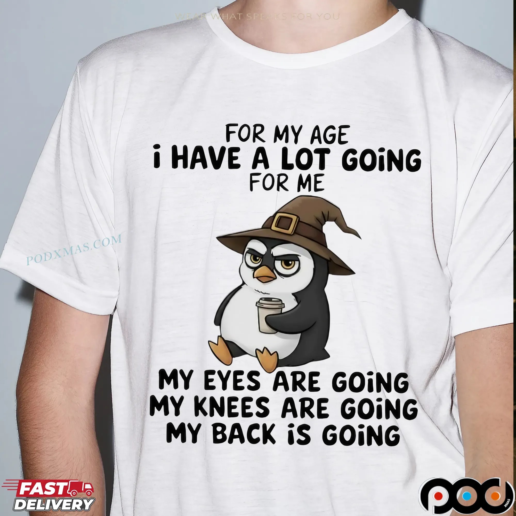 Penguins Wizard Meme For My Age I Have A Lot Going For Me My Eyes Are Going My Knees Are Going My Back Is Going T Shirt