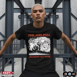 Philadelphia Abandon All Hope Philadelphia Flyer Hockey Player Graphic T Shirt