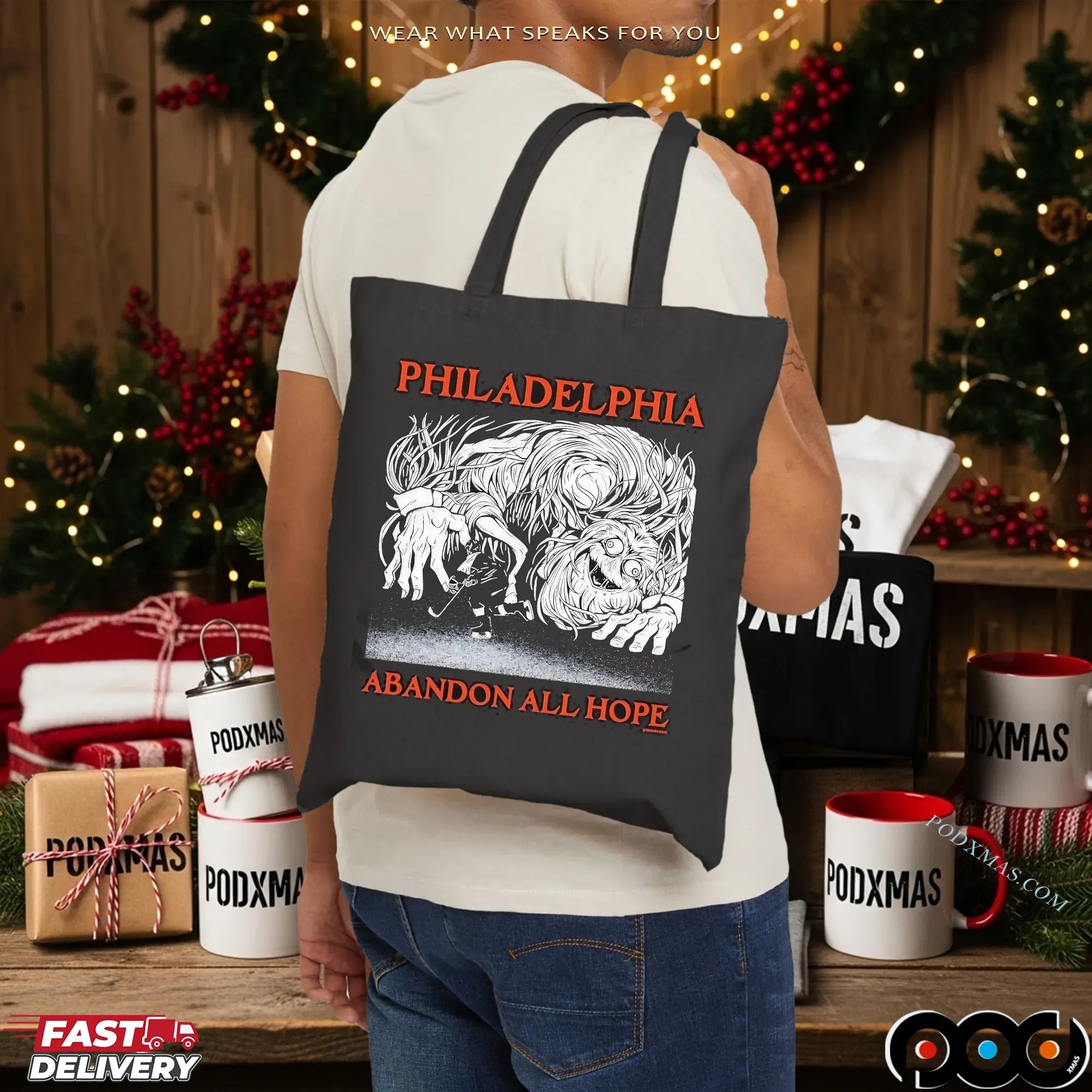 Philadelphia Abandon All Hope Philadelphia Flyer Hockey Player Graphic T Shirt