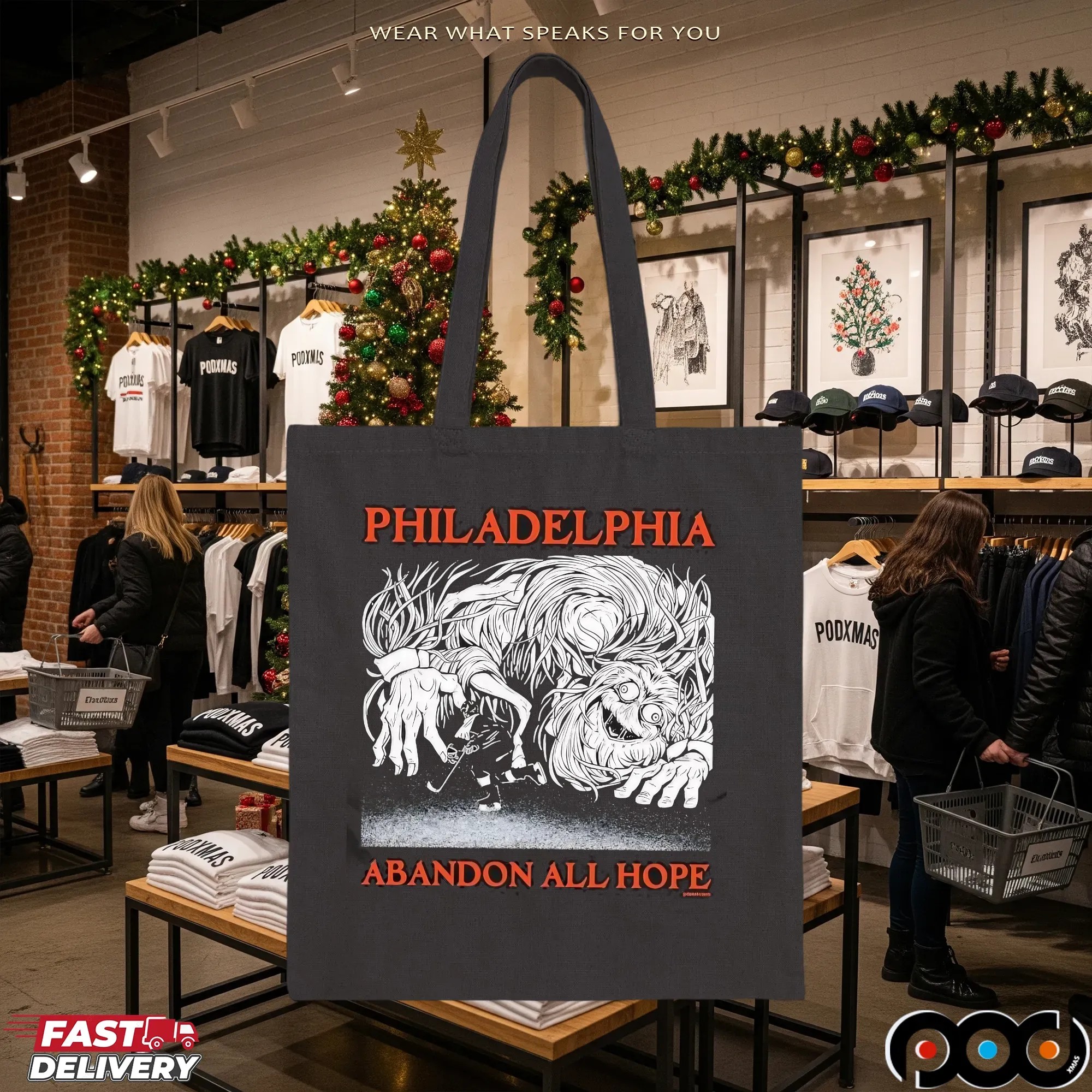 Philadelphia Abandon All Hope Philadelphia Flyer Hockey Player Graphic T Shirt