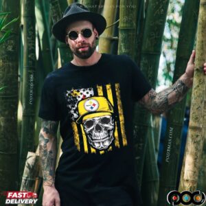 Pittsburgh Steelers Football Skull Usa Flag Hip Hop T Shirt