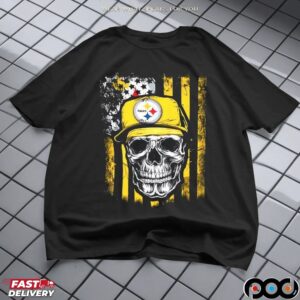 Pittsburgh Steelers Football Skull Usa Flag Hip Hop T Shirt