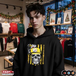 Pittsburgh Steelers Football Skull Usa Flag Hip Hop T Shirt