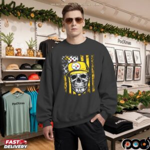Pittsburgh Steelers Football Skull Usa Flag Hip Hop T Shirt