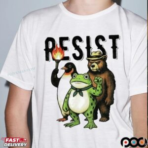 Portland Frog Resist Animals Protest Art Penguin Frog Bear T Shirt
