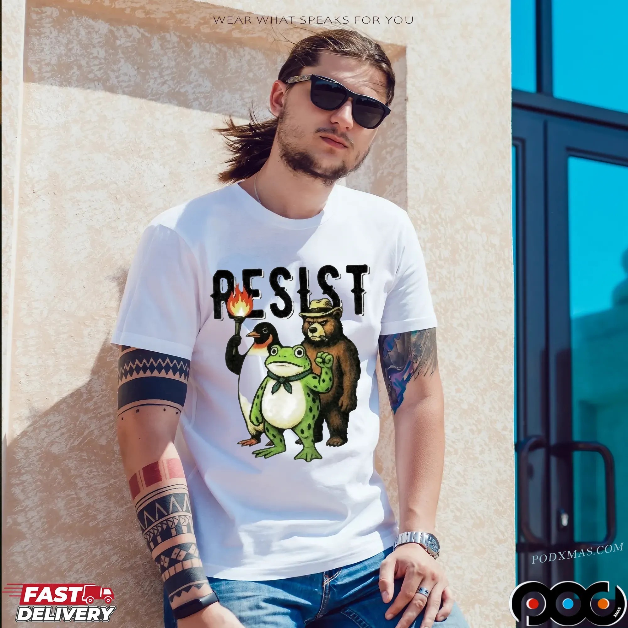 Portland Frog Resist Animals Protest Art Penguin Frog Bear T Shirt