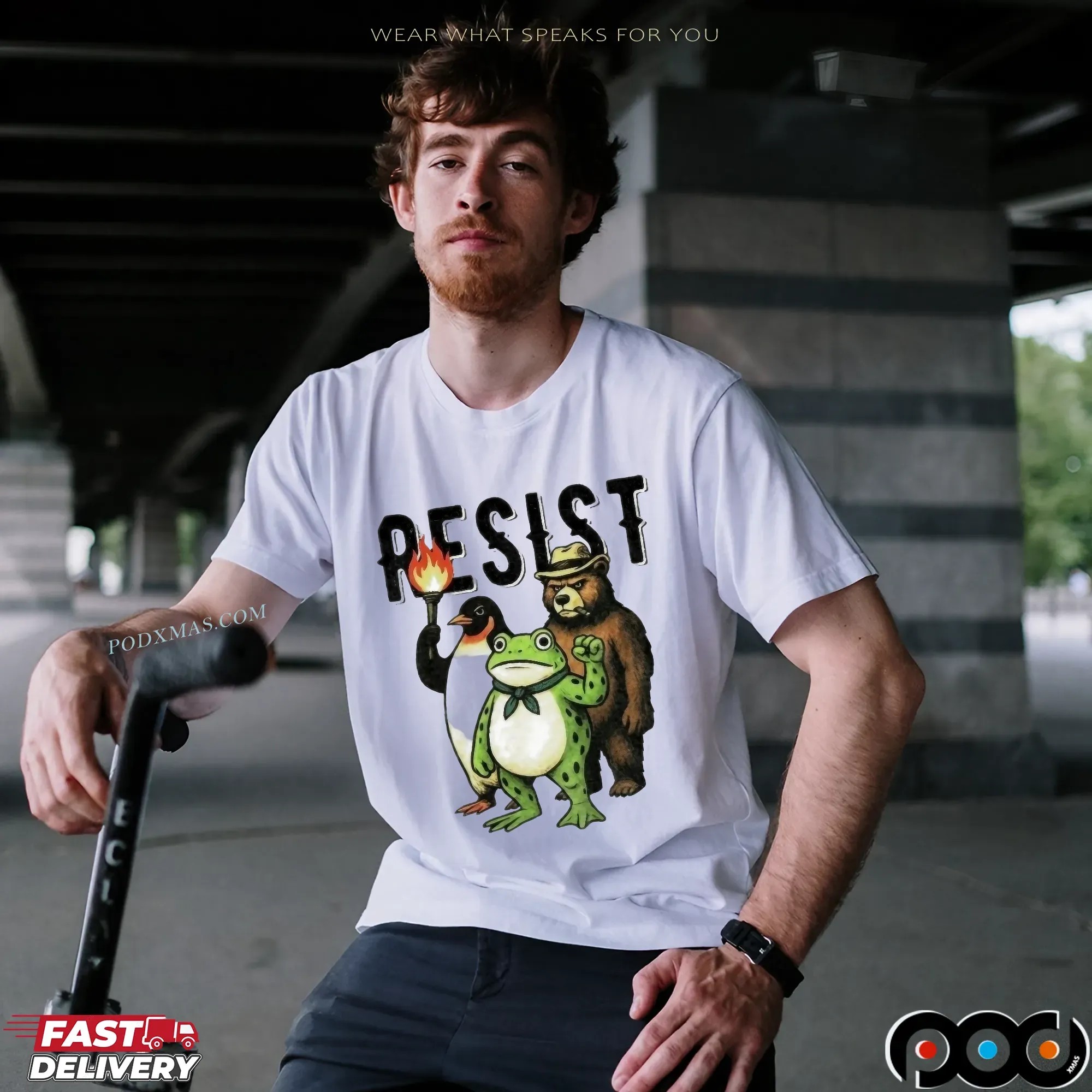 Portland Frog Resist Animals Protest Art Penguin Frog Bear T Shirt