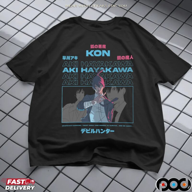 Kon Aki Hayakawa Whatever Happens I Want Denji And Power To Survive And Be Happy Chainsaw Man Manga T Shirt
