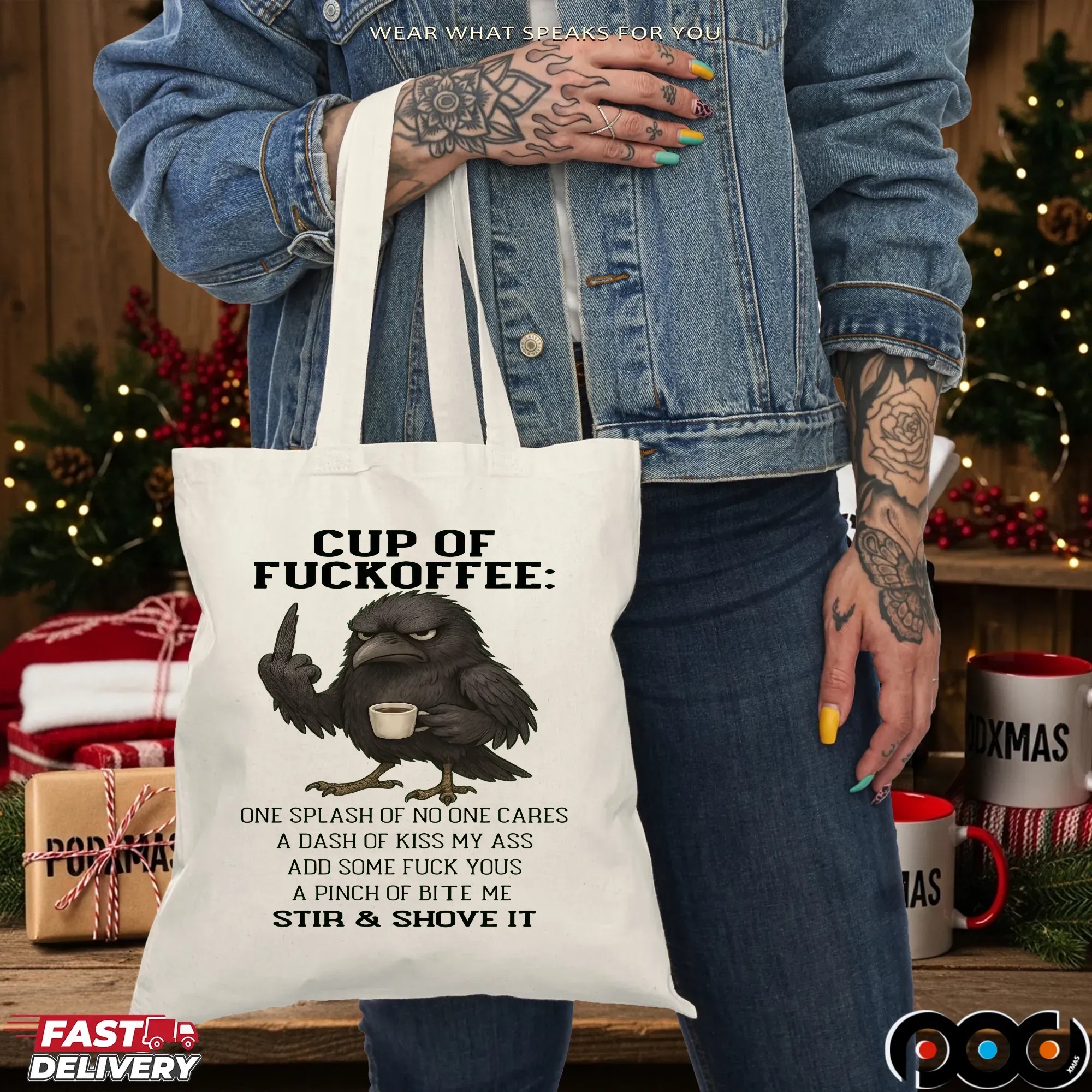 Raven Cup Of Fuckoffee One Splash Of No One Cares A Dash Of Kiss My Ass Add Some Fuck Yous A Pinch Of Bite Me Stir and Shove It T Shirt