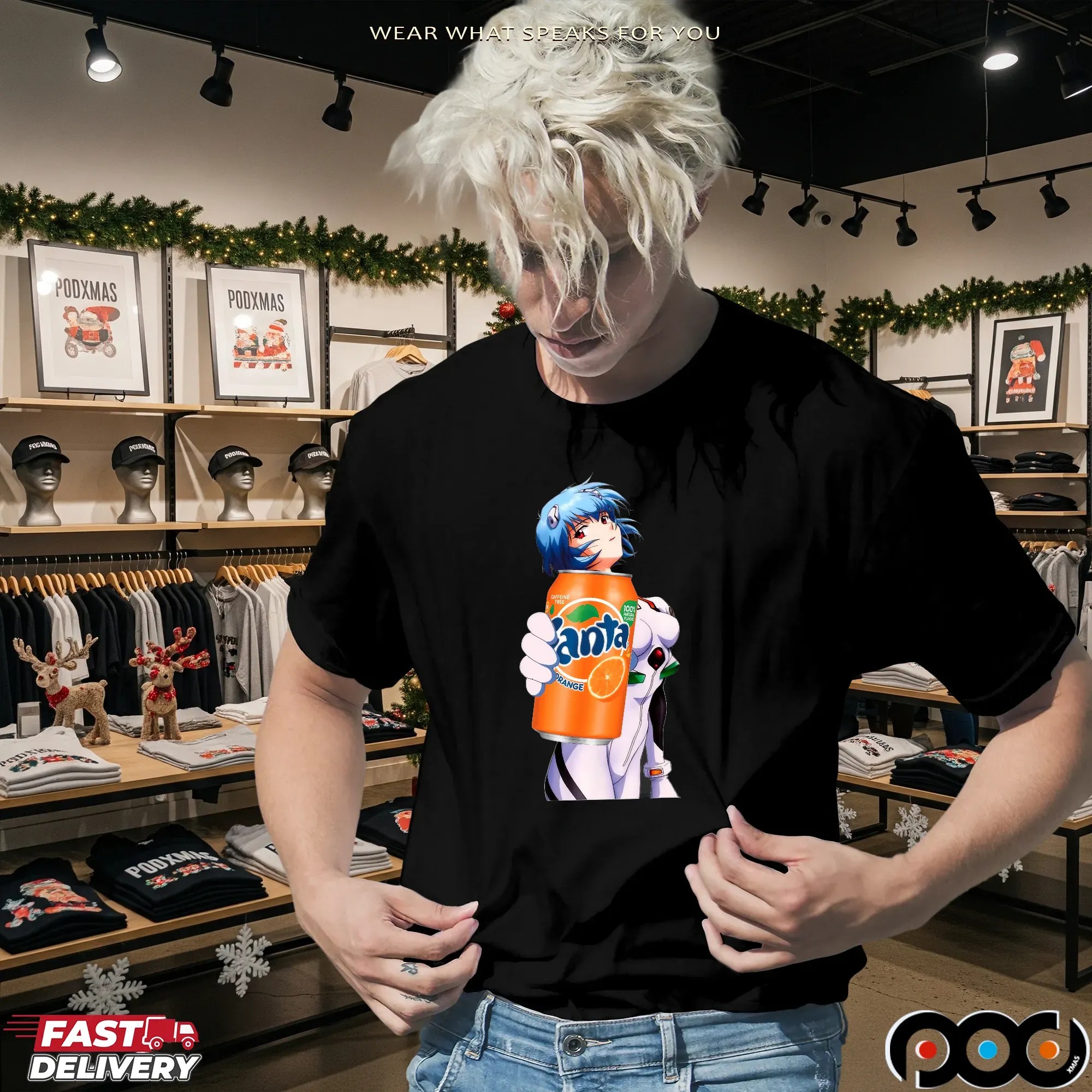 Rei Ayanami Orange Fanta Soft Drink Evangelion Anime T Shirt