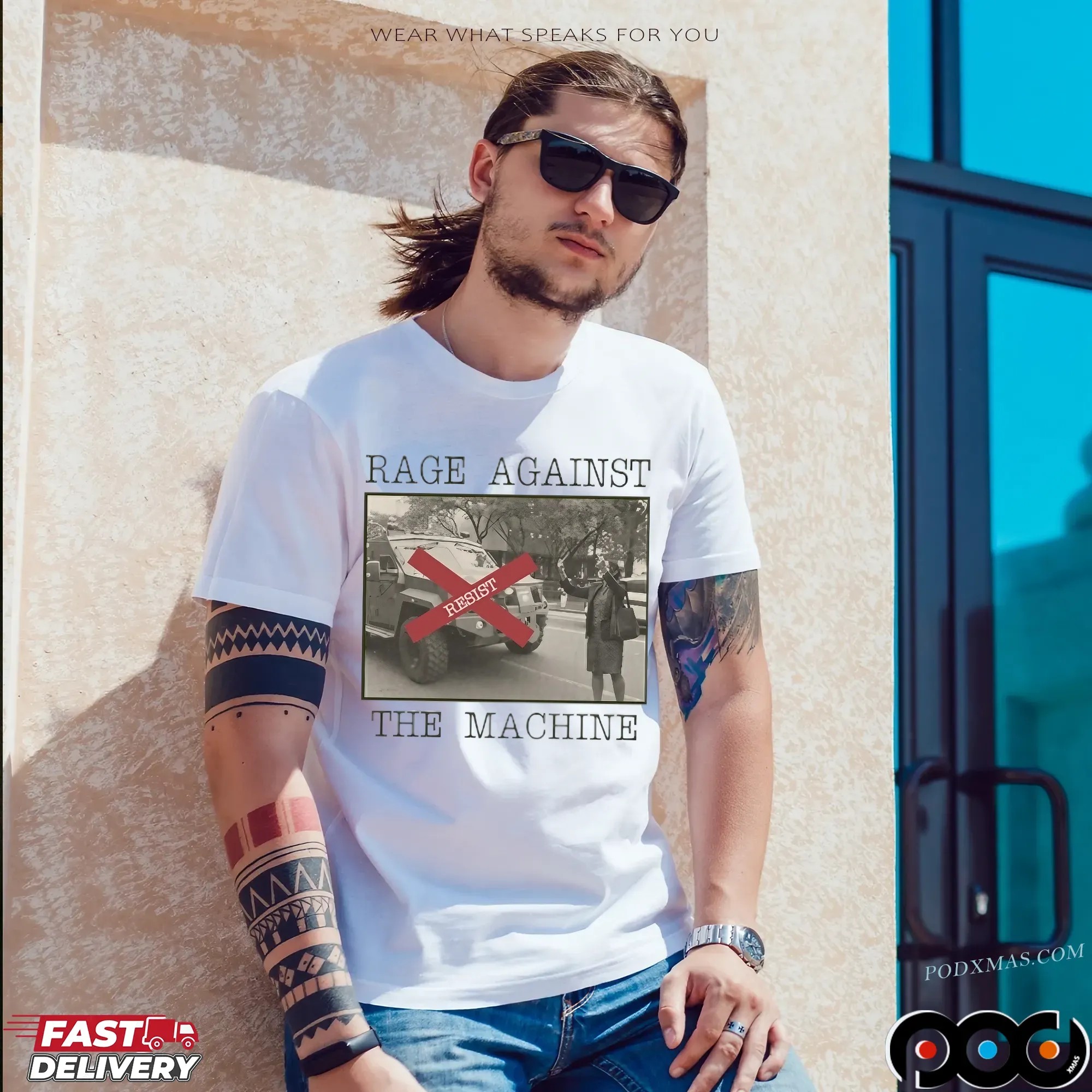 Resist Rage Against The Machine Vintage New York Woman Photo T Shirt