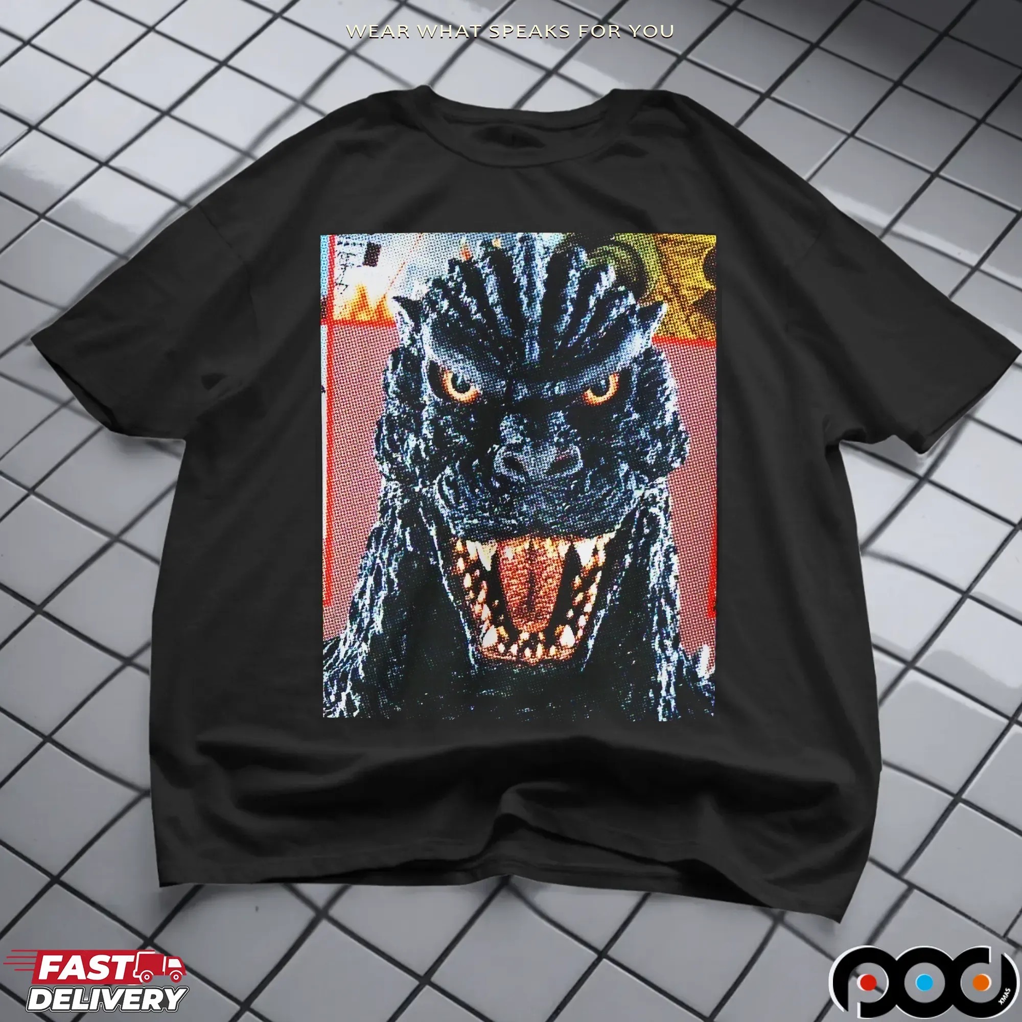 Retro Godzilla Face Kaiju Monster T Shirt