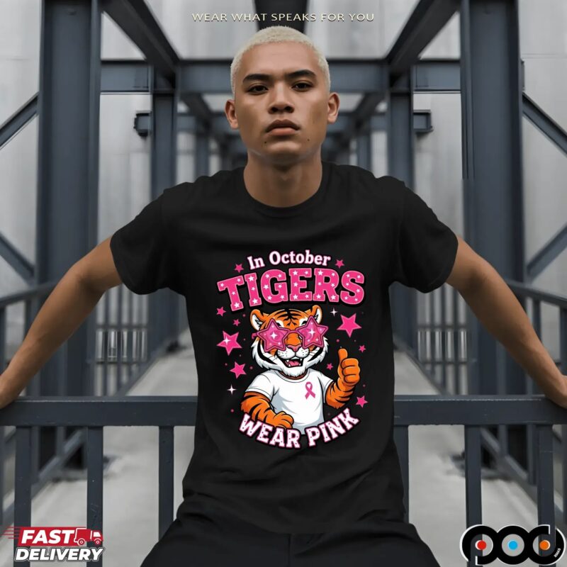 In October Tigers Wear Pink Breast Cancer Awareness School Spirit T Shirt