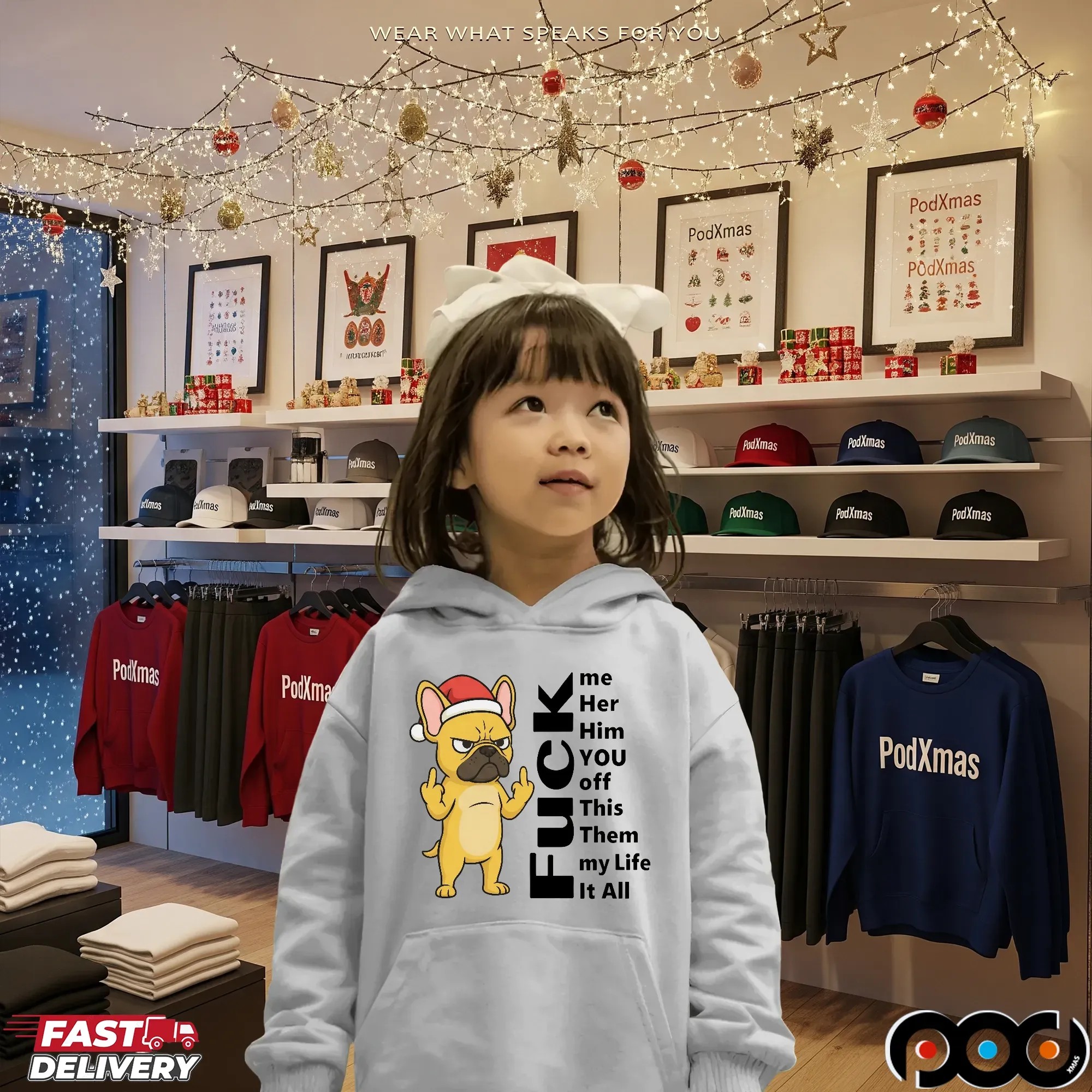 Santa Bulldog Christmas Fuck Me Her Him You Off Them My Life It All T Shirt