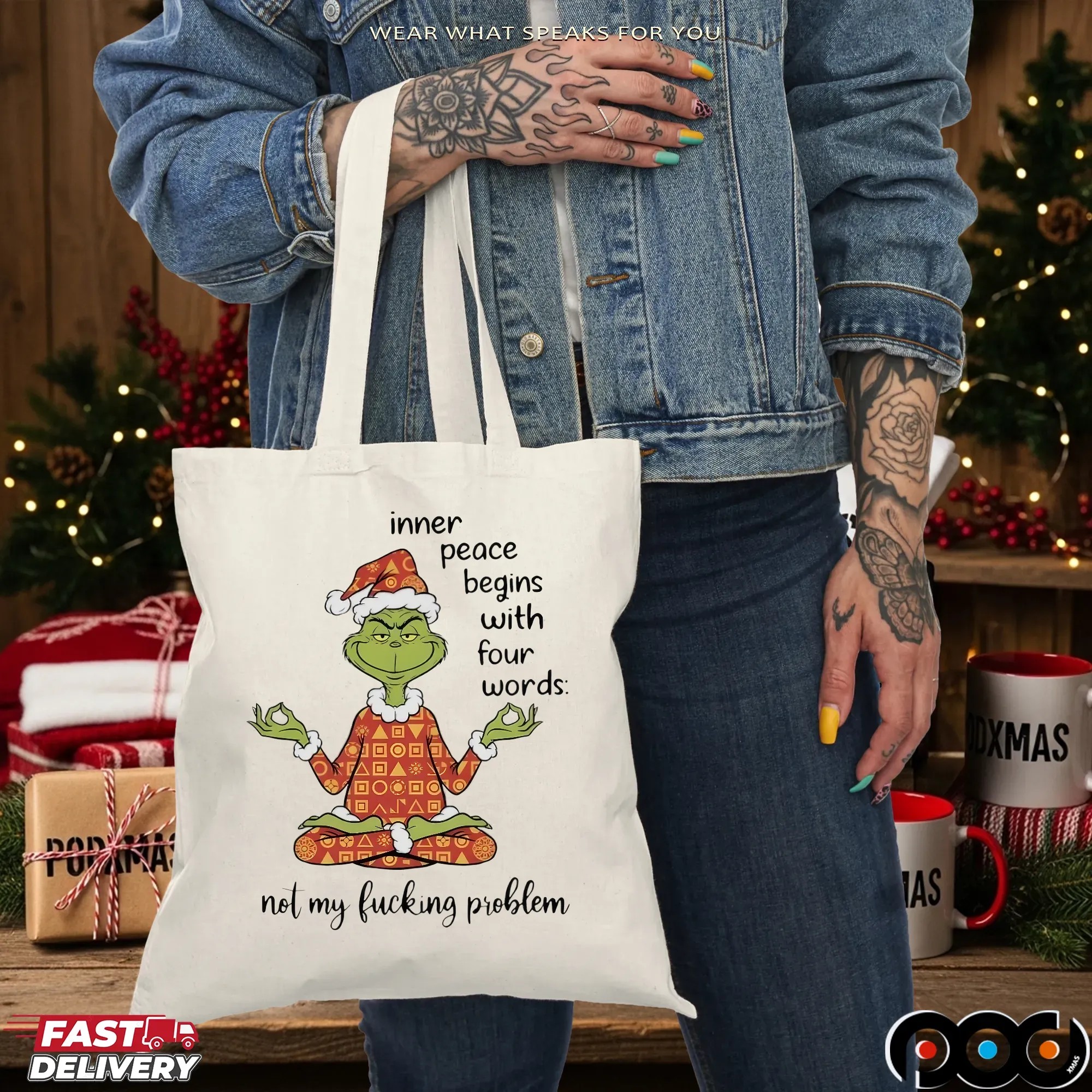 Santa Grinch Inner Peace Begins With Four Words Not My Fucking Problem Xmas T Shirt