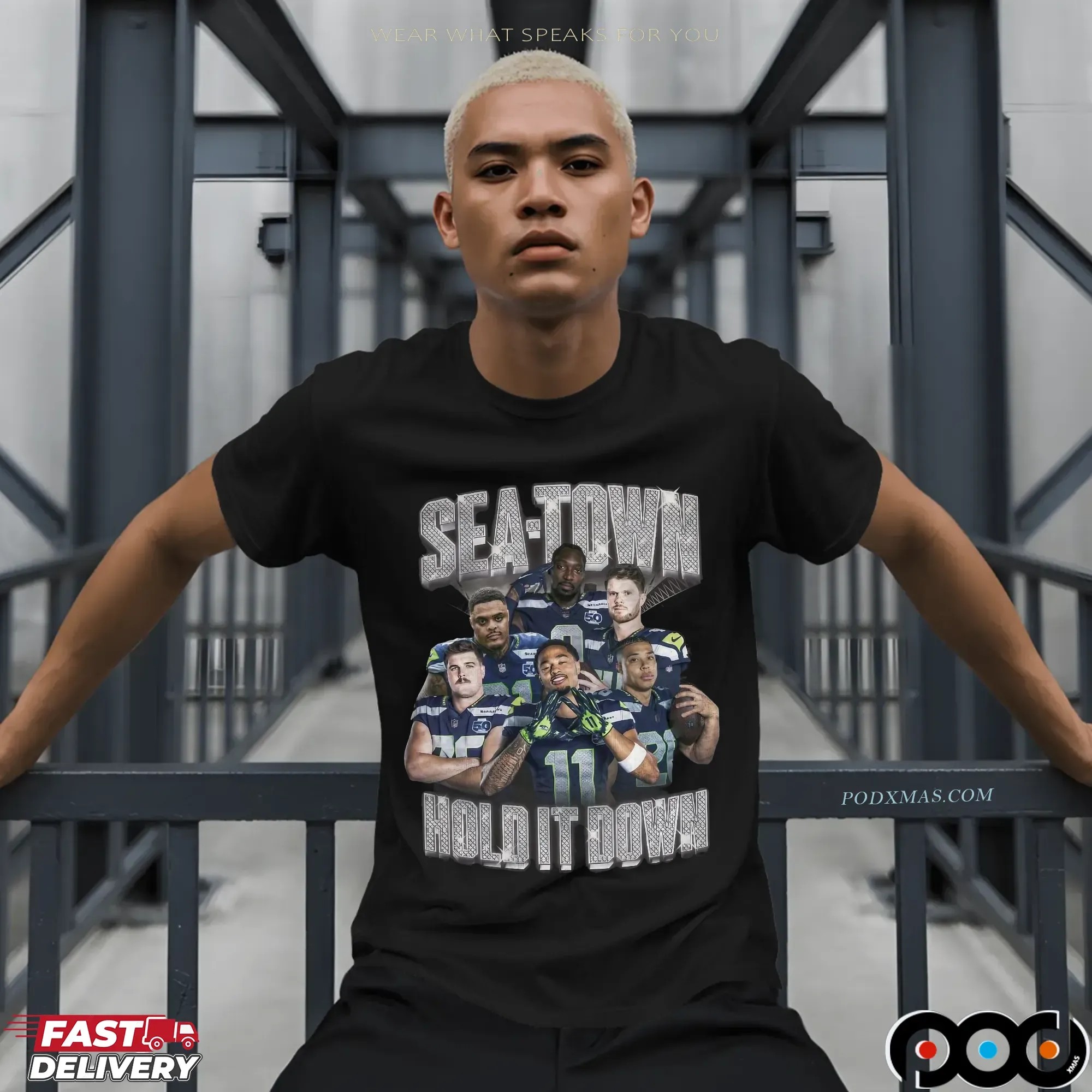 Seahawks Sea Town Hold It Down Blinged Out Vintage Bootleg T Shirt