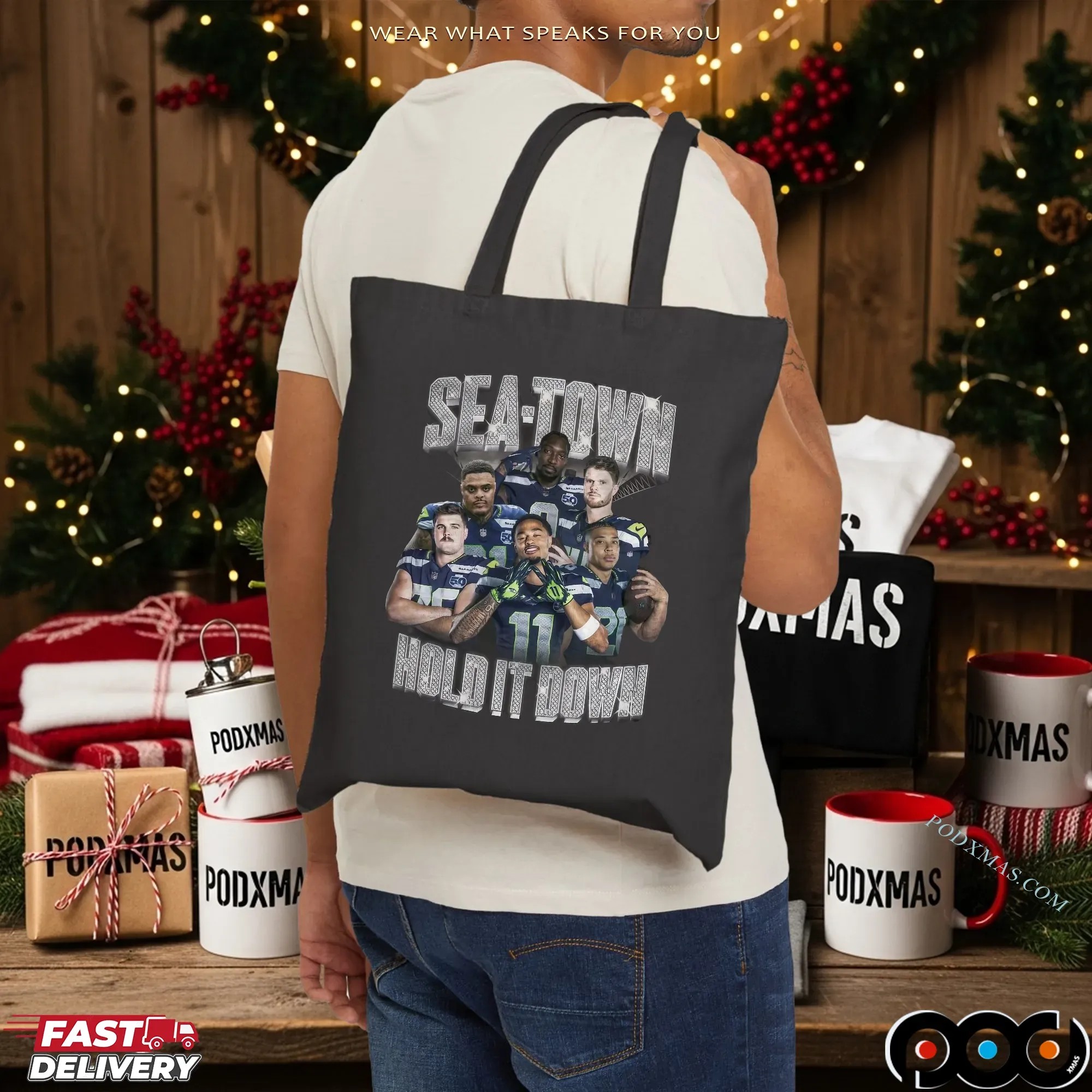 Seahawks Sea Town Hold It Down Blinged Out Vintage Bootleg T Shirt