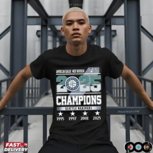 Seattle Mariners 4x Champions 2025 Al West Players Number And Name T Shirt