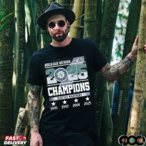Seattle Mariners 4x Champions 2025 Al West Players Number And Name T Shirt