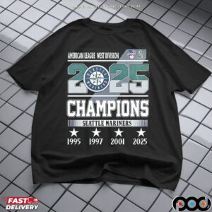 Seattle Mariners 4x Champions 2025 Al West Players Number And Name T Shirt