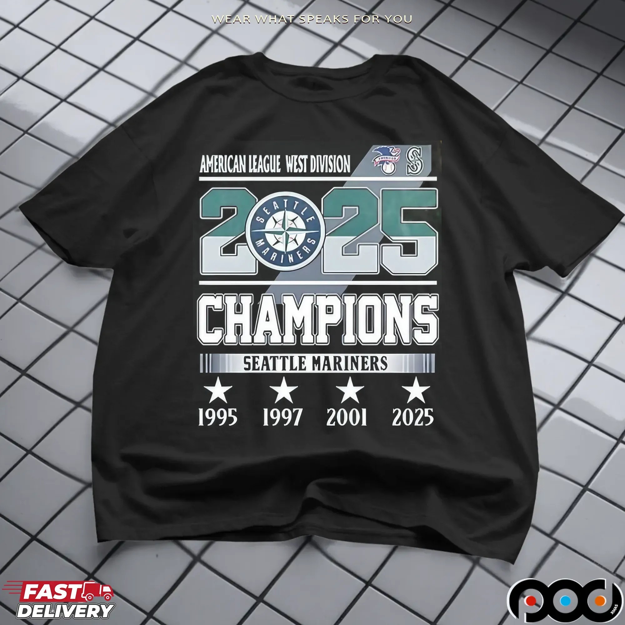 Seattle Mariners 4x Champions 2025 Al West Players Number And Name T Shirt