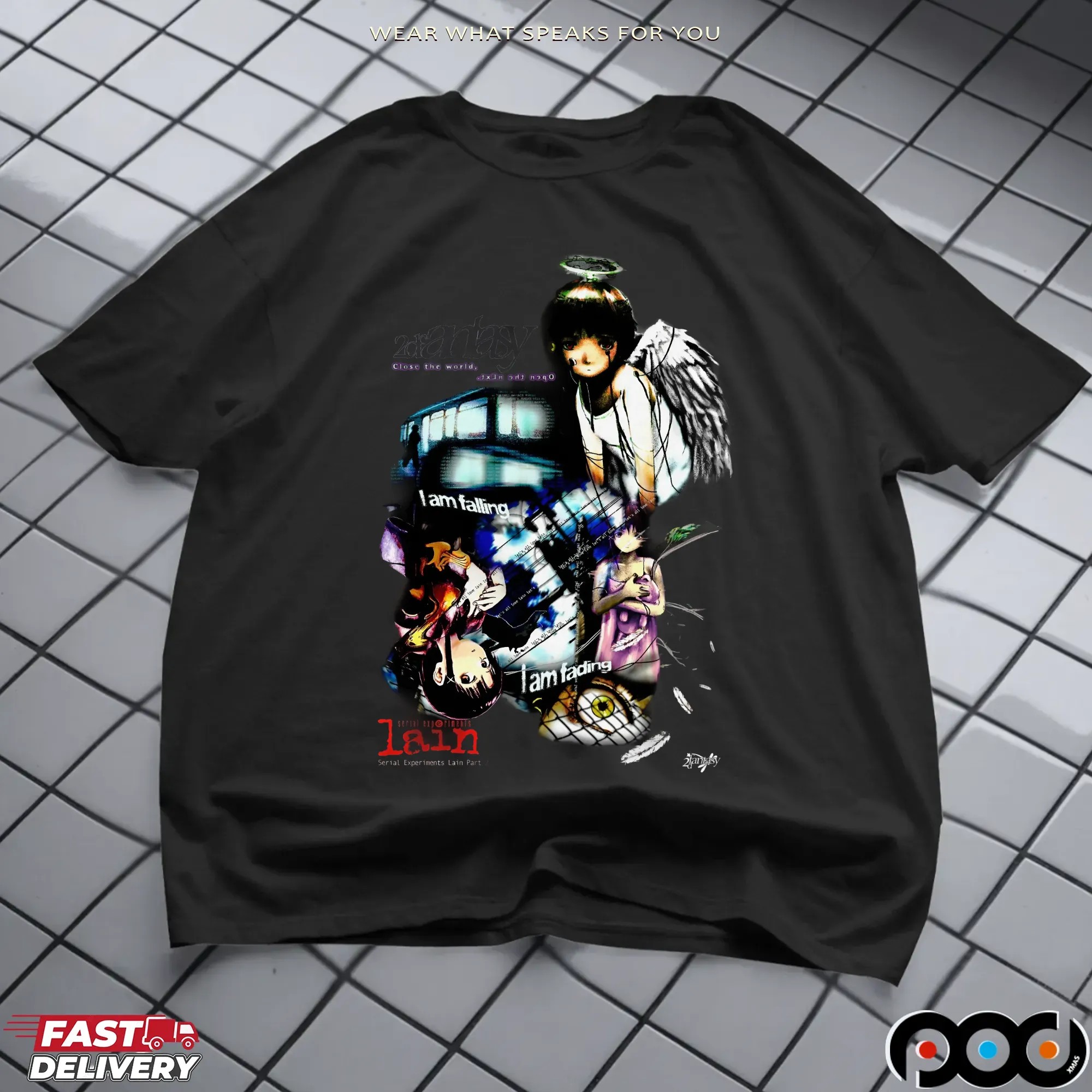 Serial Experiments Lain 2 Close the world Open the next I Am Falling Angel Archive graphic T Shirt