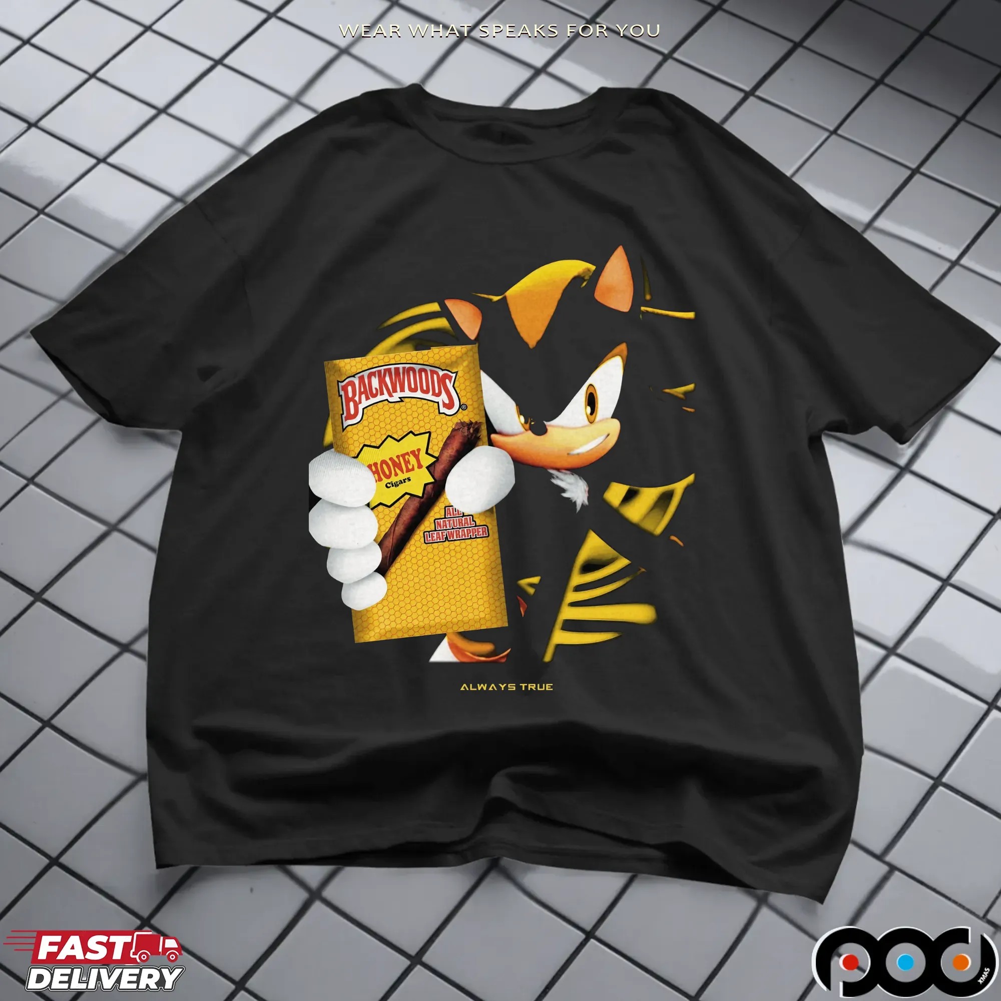 Shadow the Hedgehog x Backwoods Honey Cigars Always True Parody T Shirt