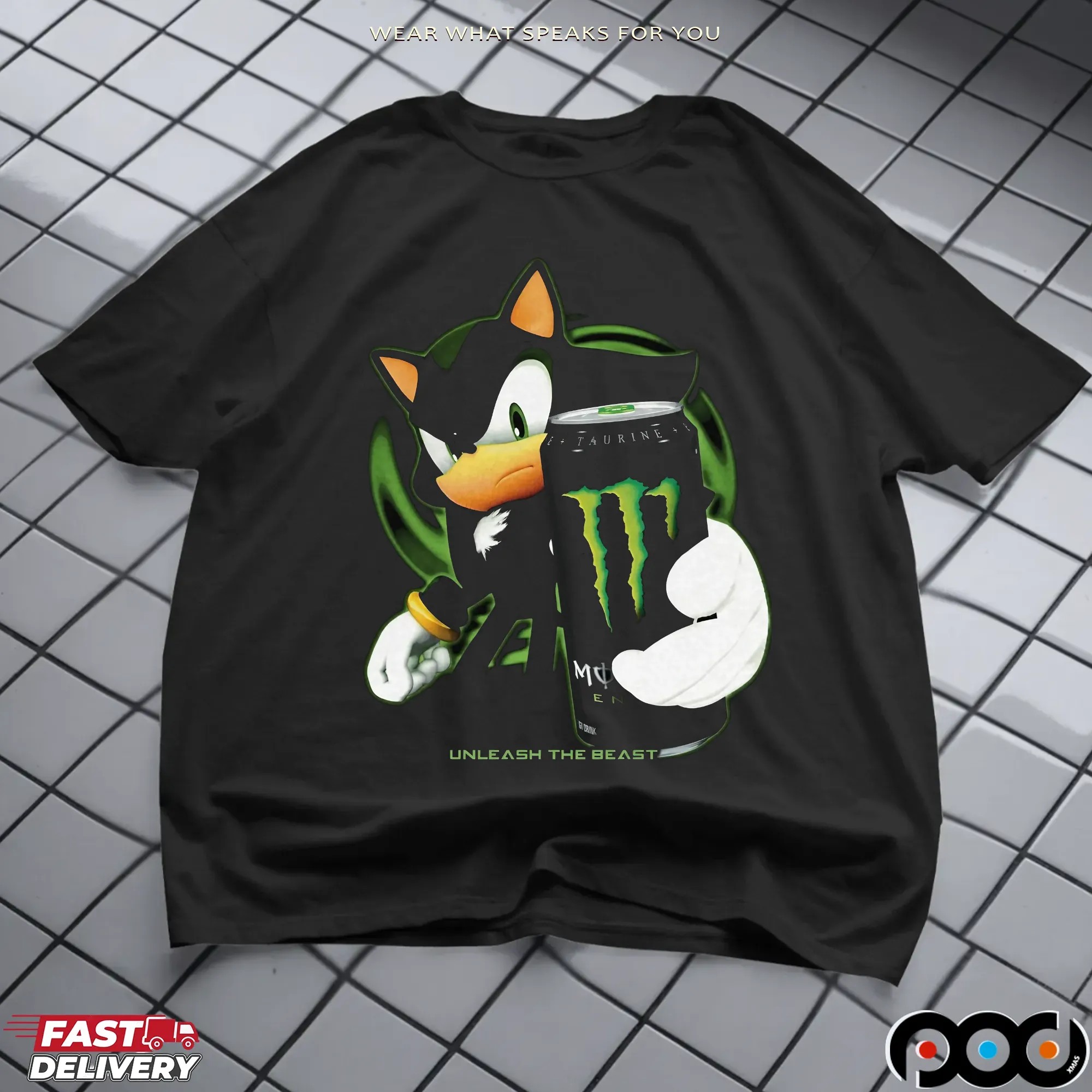 Shadow the Hedgehog x Monster Energy Unleash the Beast Parody T Shirt