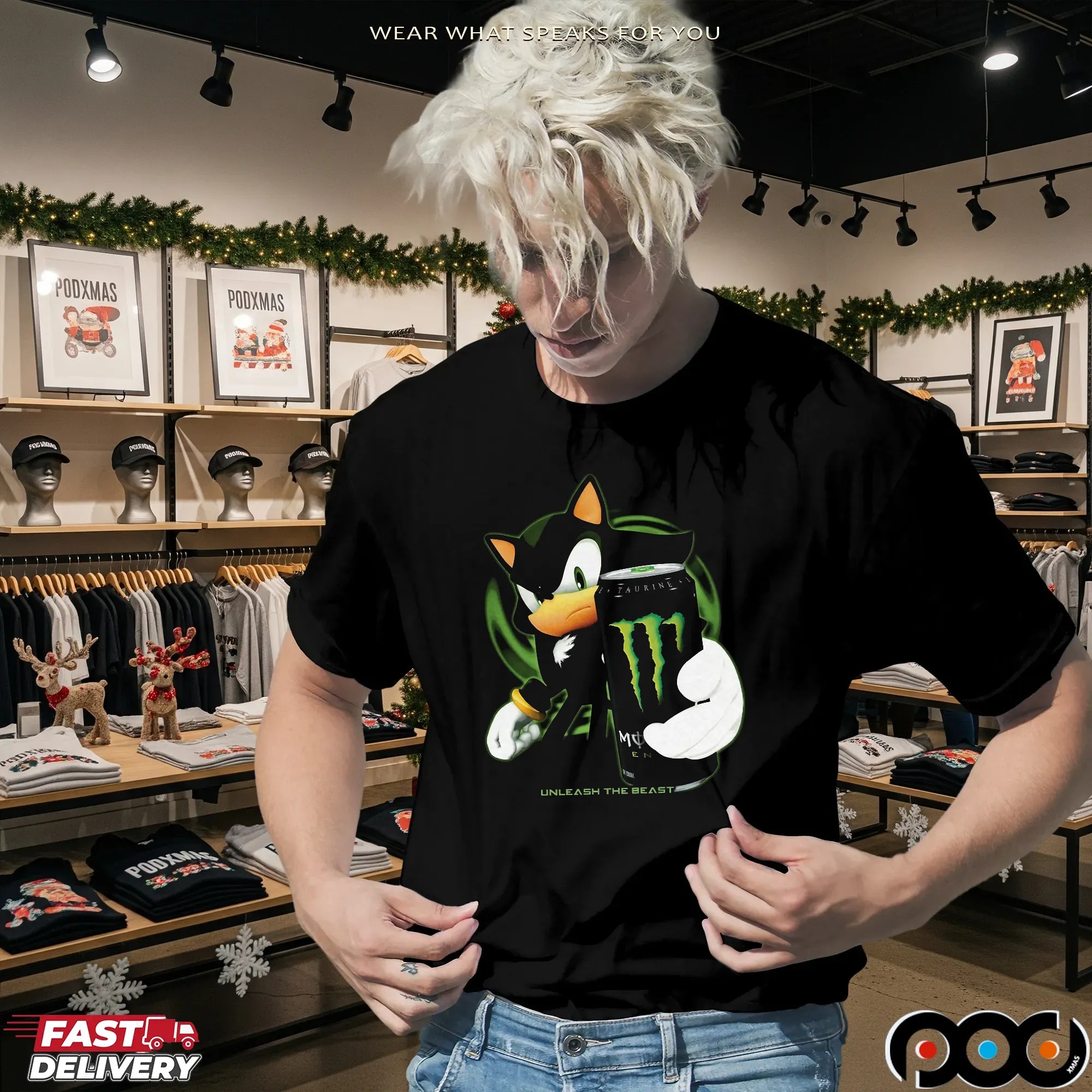Shadow the Hedgehog x Monster Energy Unleash the Beast Parody T Shirt