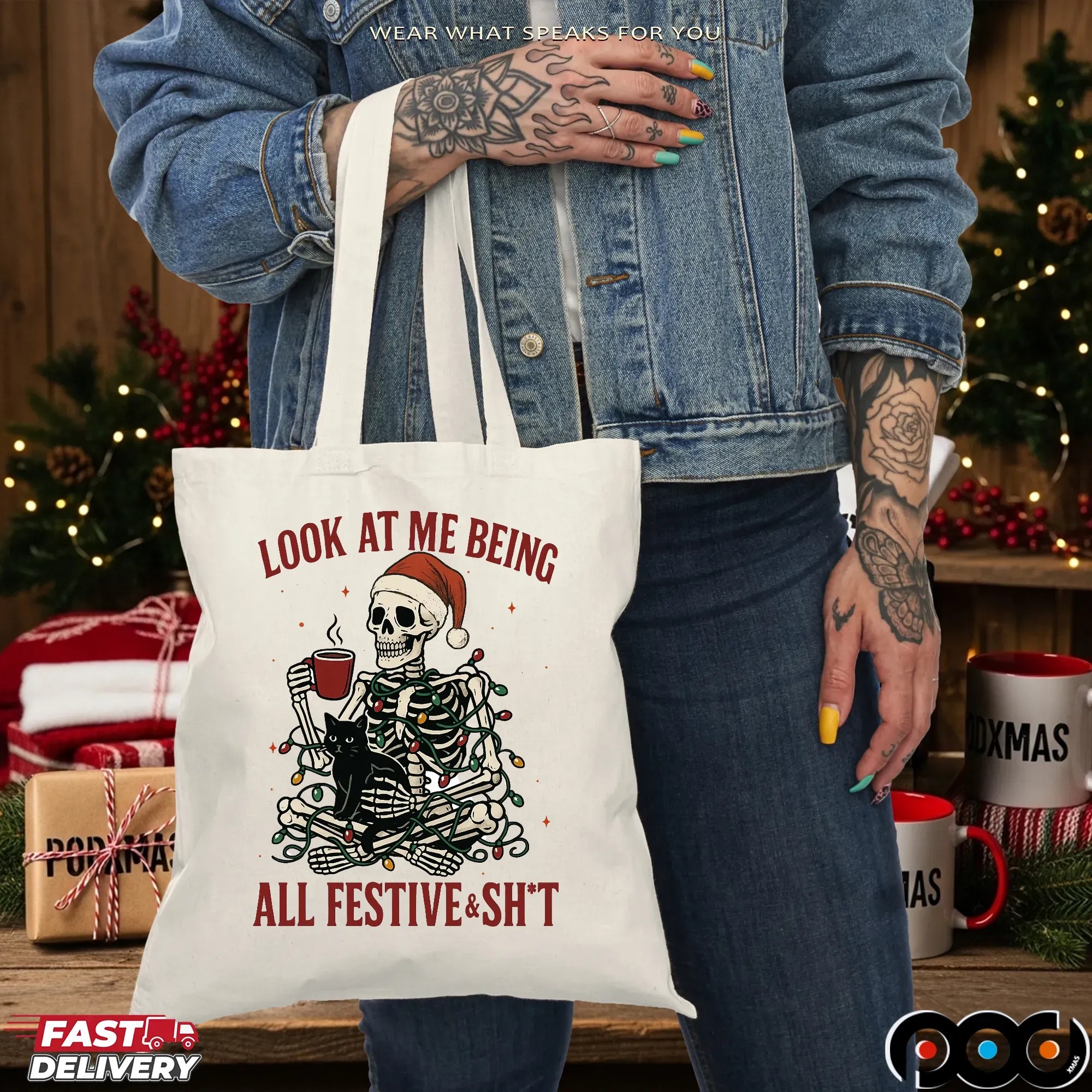 Skeleton Look At Me Being All Festive And Shit Sarcastic Holiday Christmas T Shirt