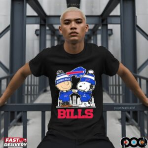 Snoopy And Charlie Brown Buffalo Bills Football Skyline Cartoon Mashup T Shirt