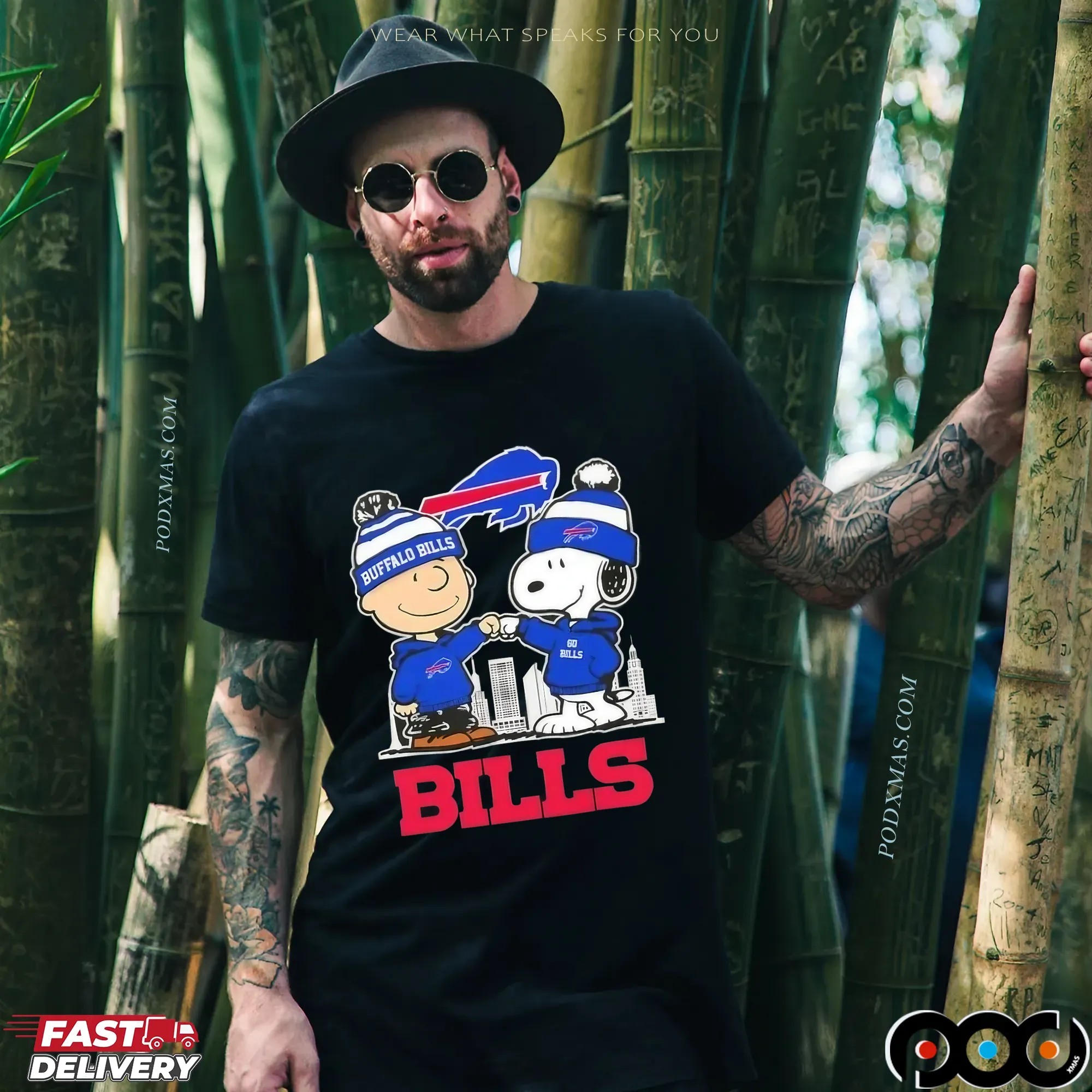 Snoopy And Charlie Brown Buffalo Bills Football Skyline Cartoon Mashup T Shirt