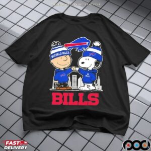 Snoopy And Charlie Brown Buffalo Bills Football Skyline Cartoon Mashup T Shirt