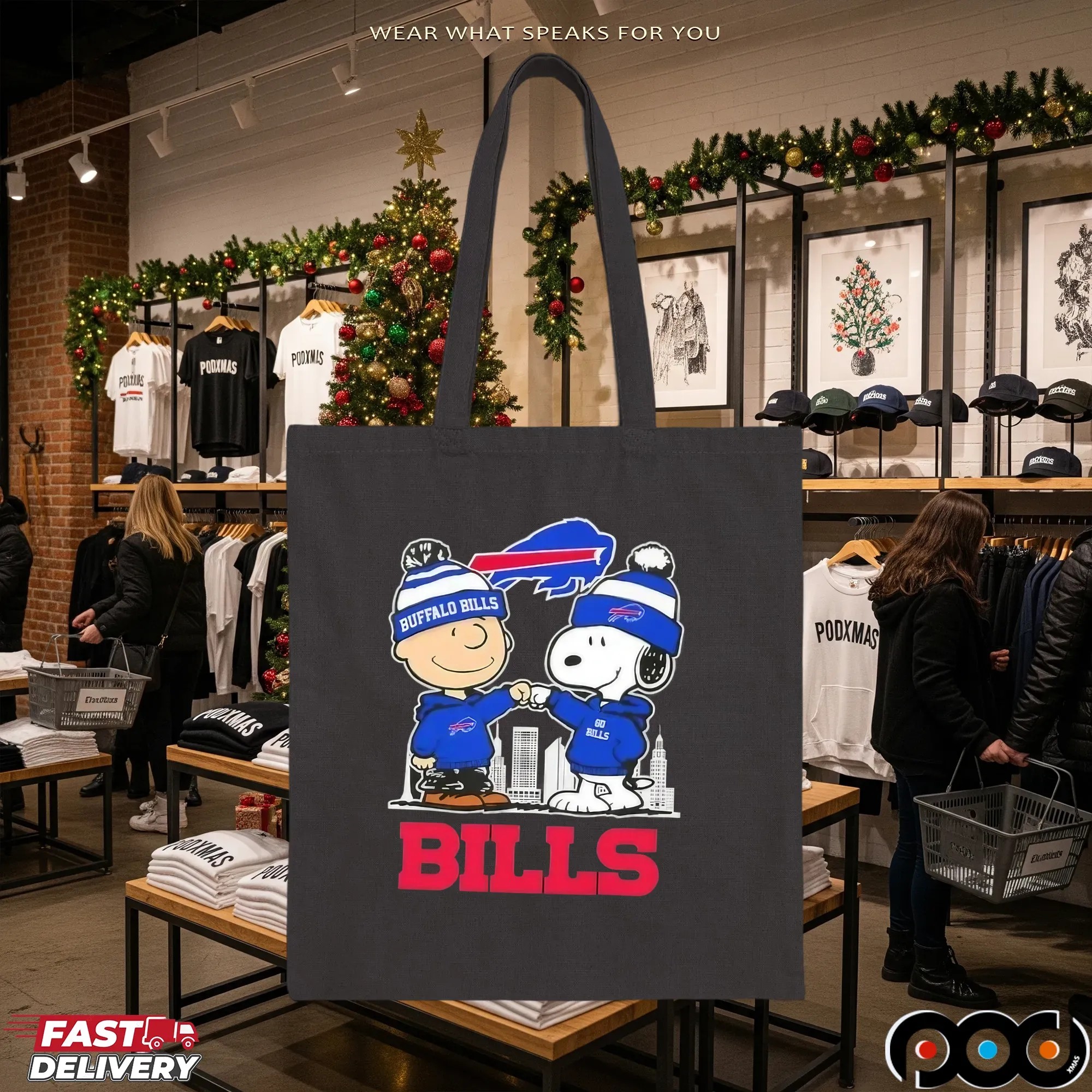 Snoopy And Charlie Brown Buffalo Bills Football Skyline Cartoon Mashup T Shirt