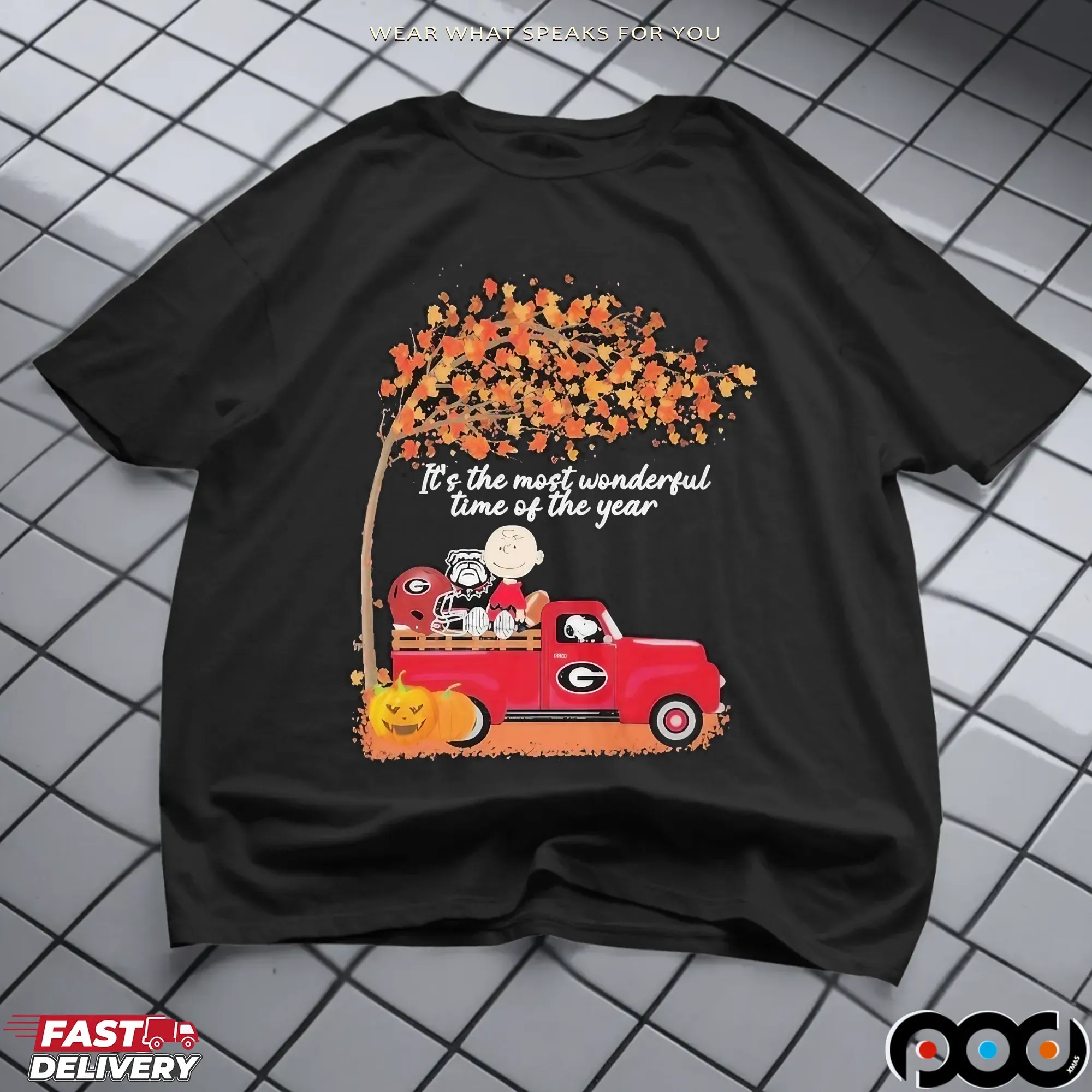 Snoopy And Charlie Brown Georgia Bulldogs Fall It’s The Most Wonderful Time Of The Year T Shirt