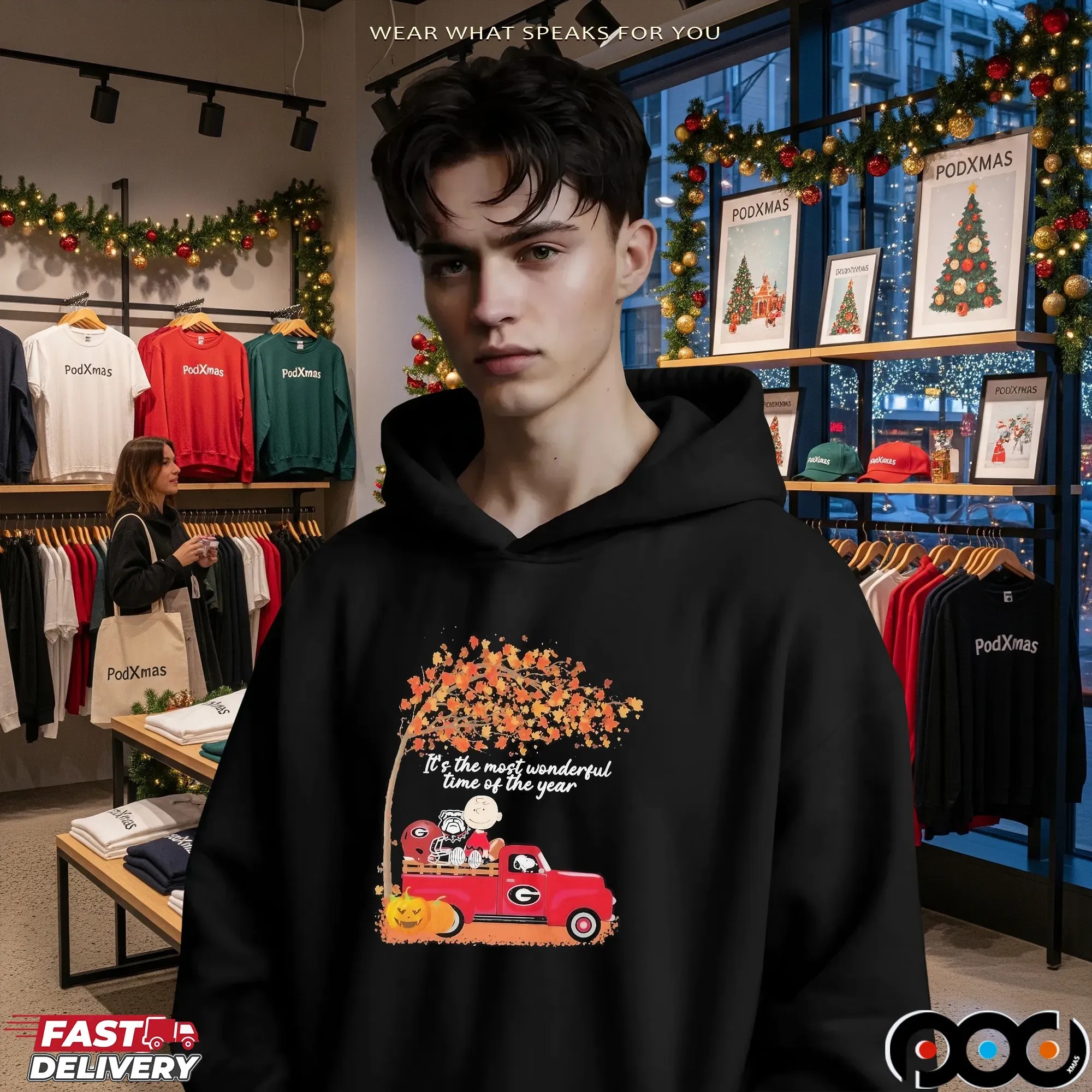 Snoopy And Charlie Brown Georgia Bulldogs Fall It’s The Most Wonderful Time Of The Year T Shirt