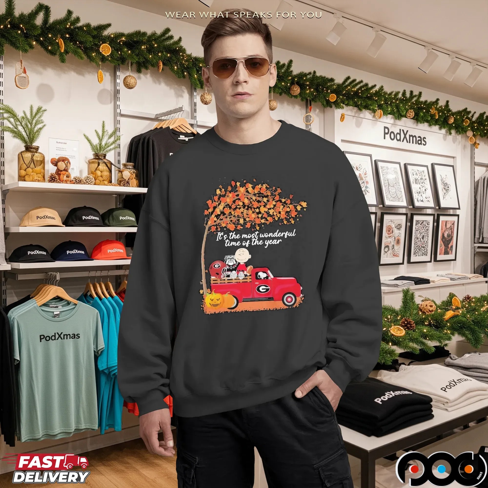 Snoopy And Charlie Brown Georgia Bulldogs Fall It’s The Most Wonderful Time Of The Year T Shirt