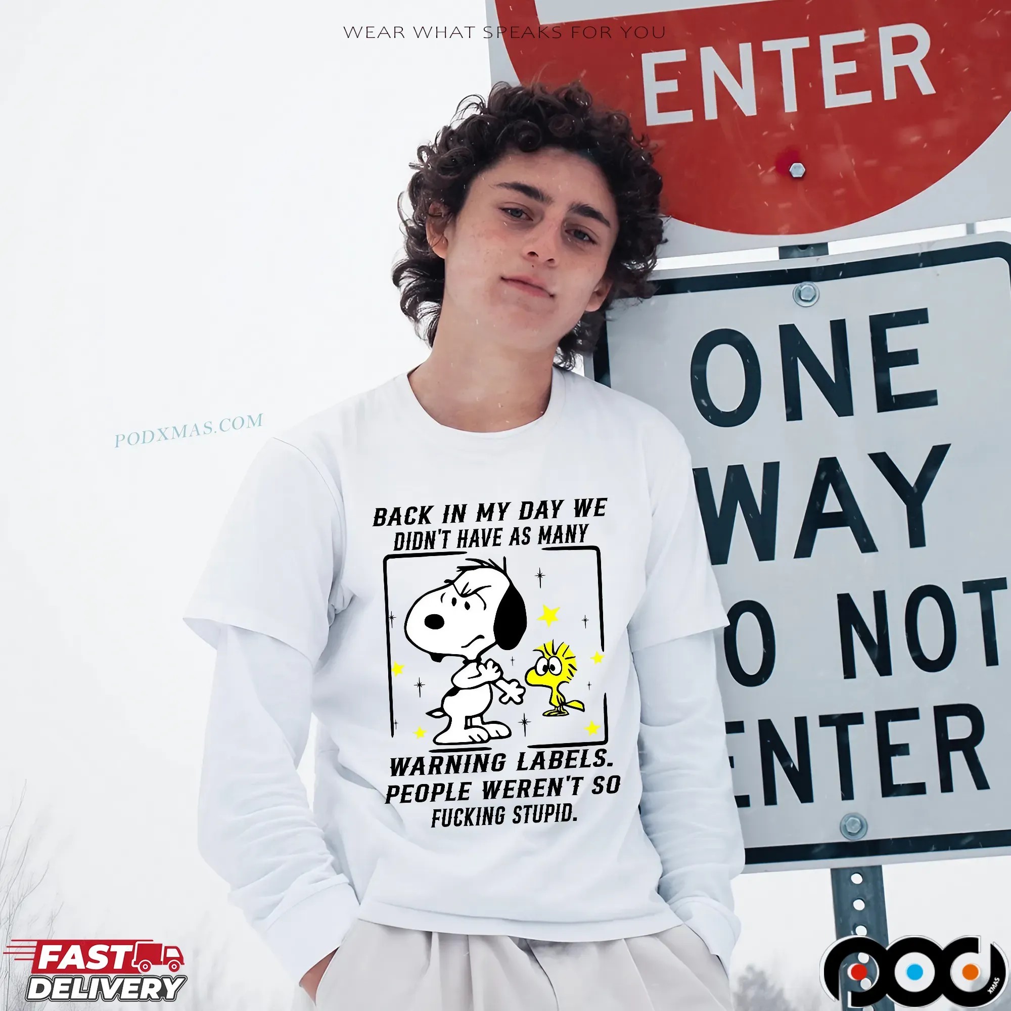 Snoopy And Woodstock The Peanuts Back In My Day We Didn't Have As Many Warning Labels People Weren't So Fucking Stupid T Shirt
