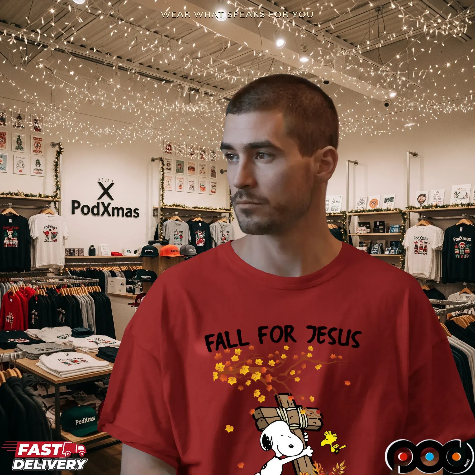 Snoopy Fall For Jesus He Never Leave Christian Halloween T Shirt