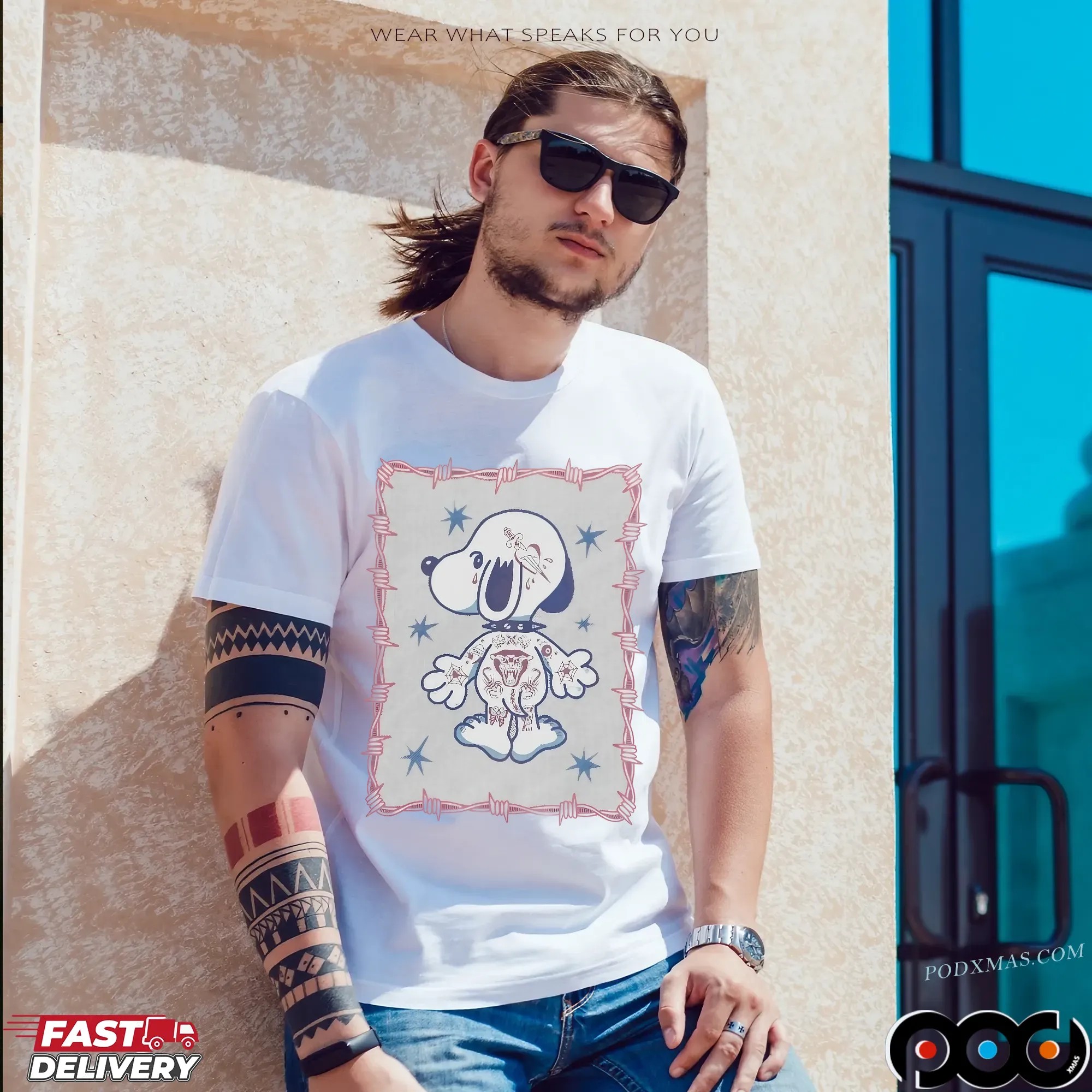 Snoopy Tattoo Barbed Wire T Shirt