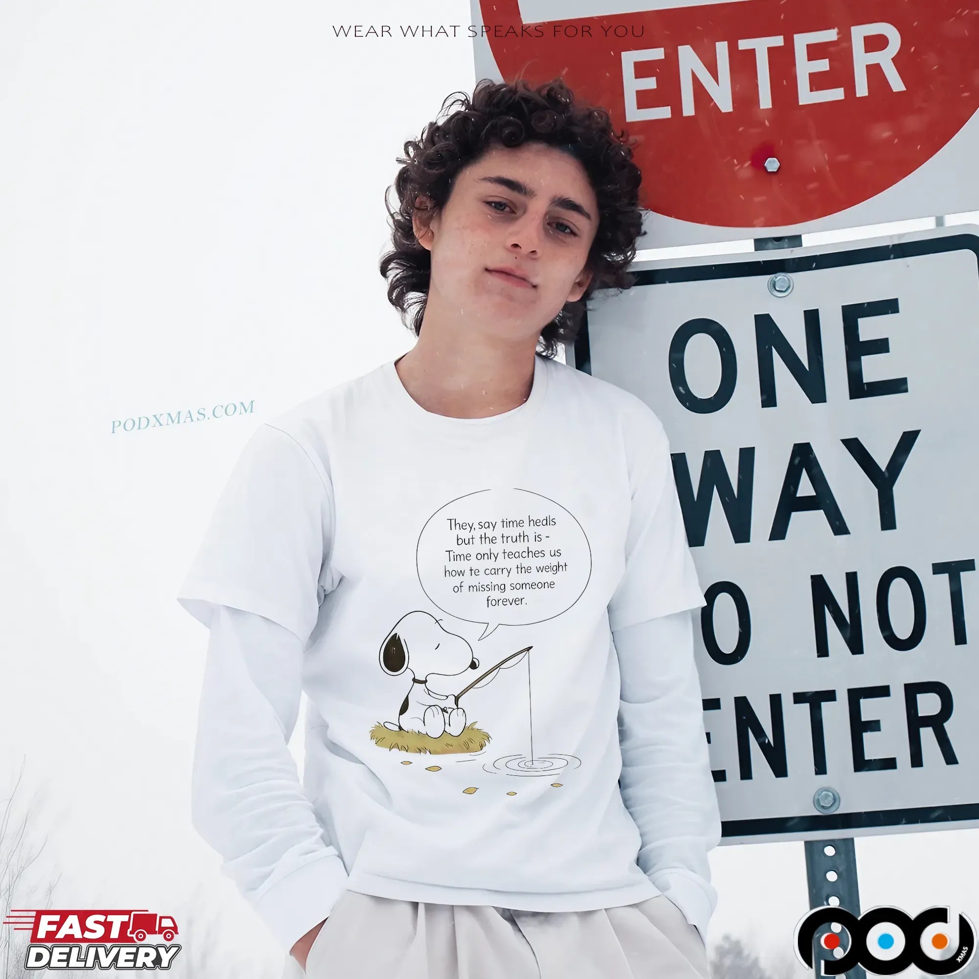 Snoopy The Peanuts Fishing They Say Time Heals But The Truth Is Time Aunty Teaches Us How Te Carry The Weight Of Missing Someone Forever T Shirt