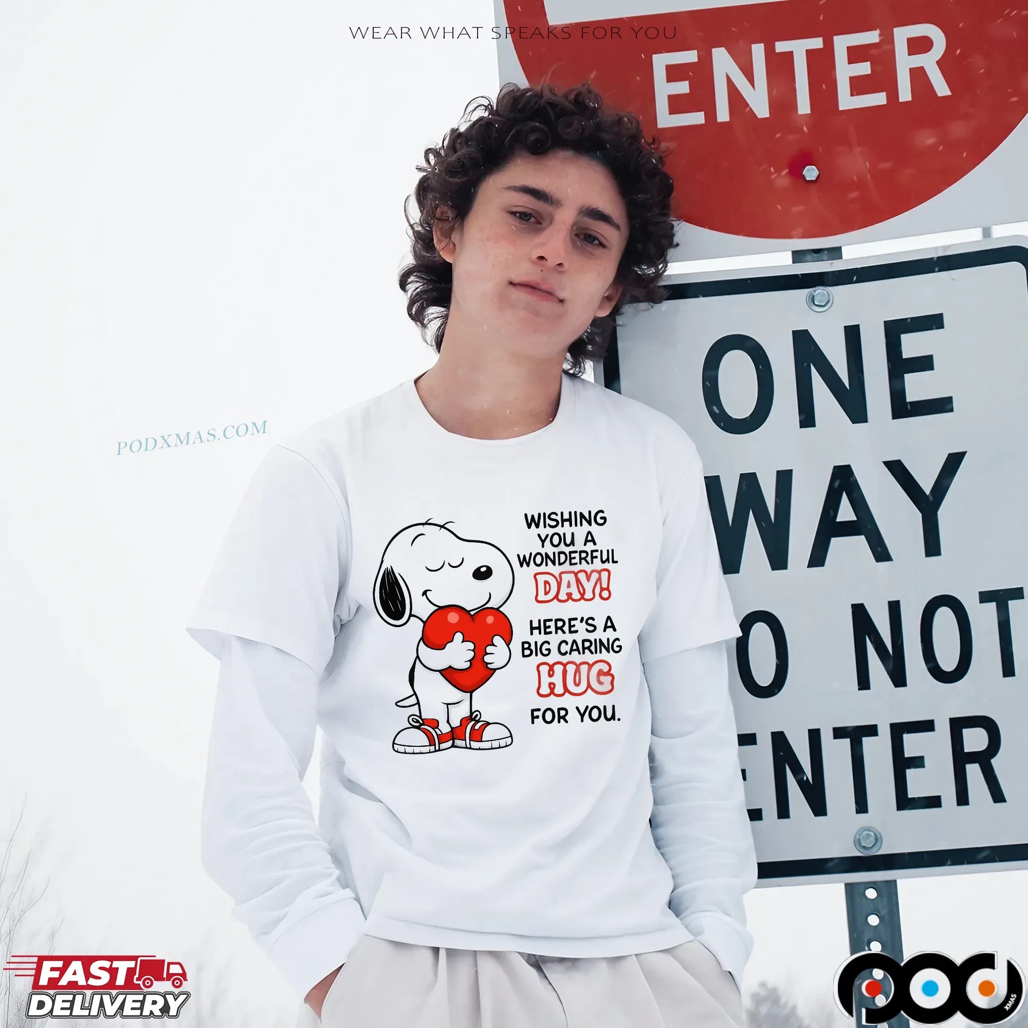 Snoopy Wishing You A Wonderful Day Here’s A Big Caring Hug For You Statement T Shirt