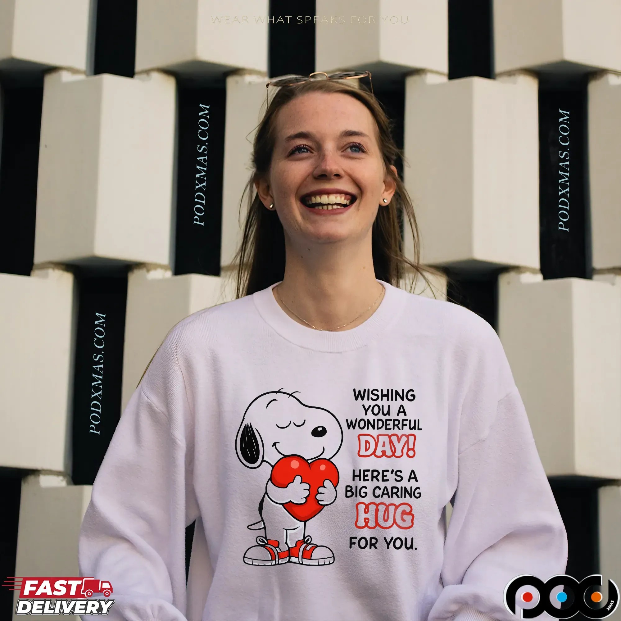 Snoopy Wishing You A Wonderful Day Here’s A Big Caring Hug For You Statement T Shirt