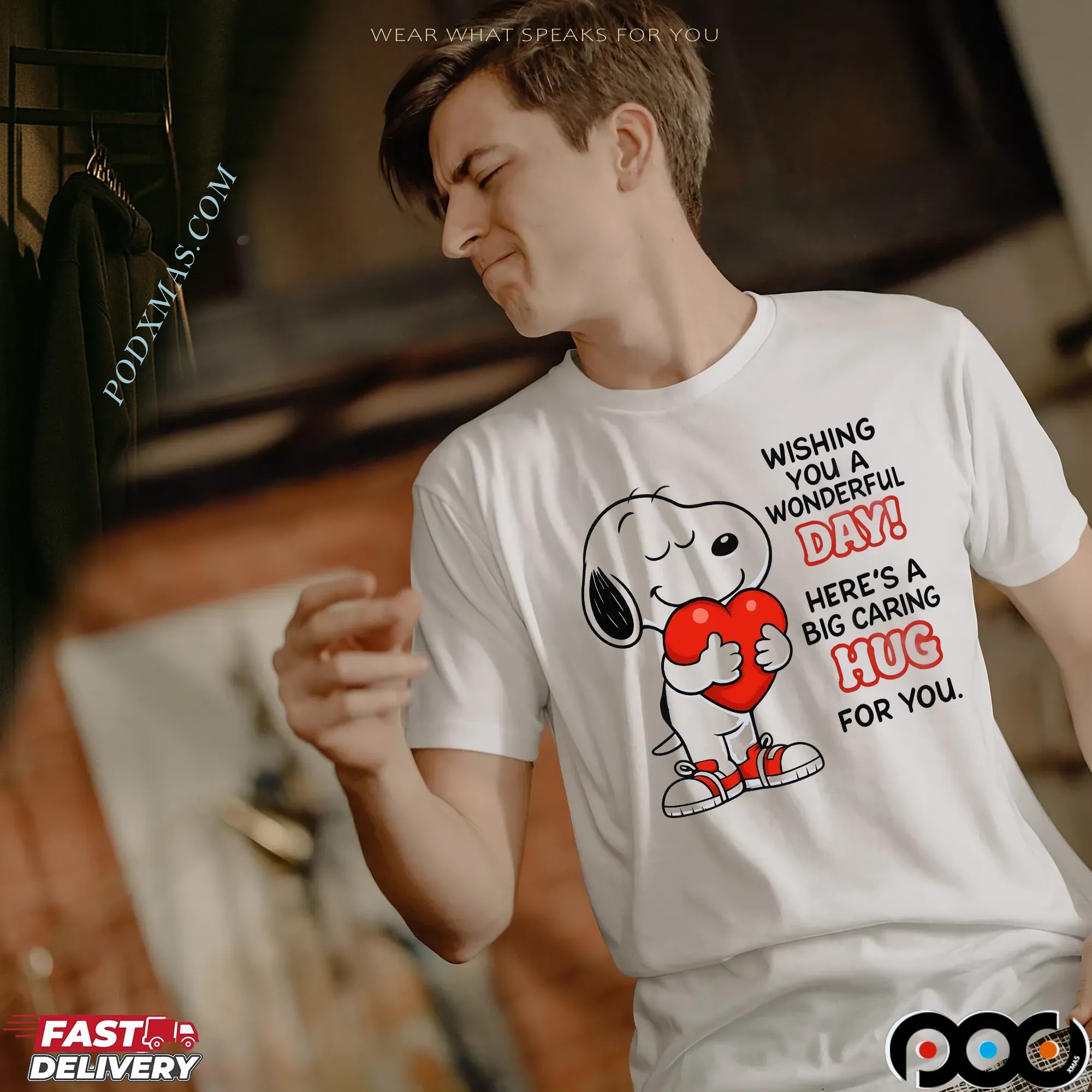 Snoopy Wishing You A Wonderful Day Here’s A Big Caring Hug For You Statement T Shirt