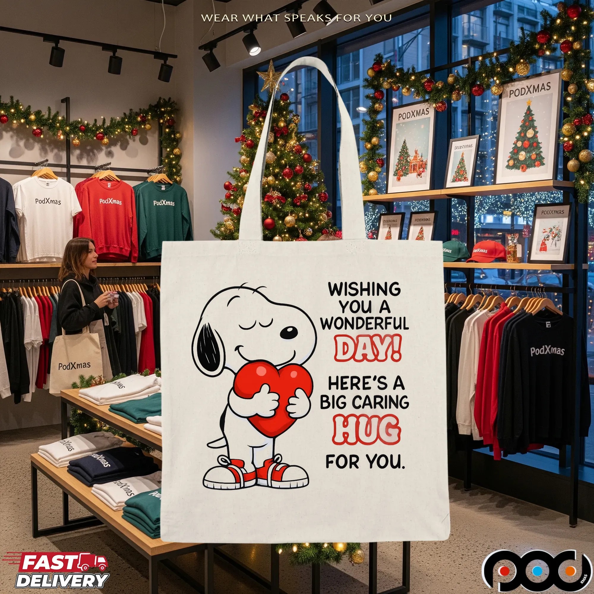 Snoopy Wishing You A Wonderful Day Here’s A Big Caring Hug For You Statement T Shirt