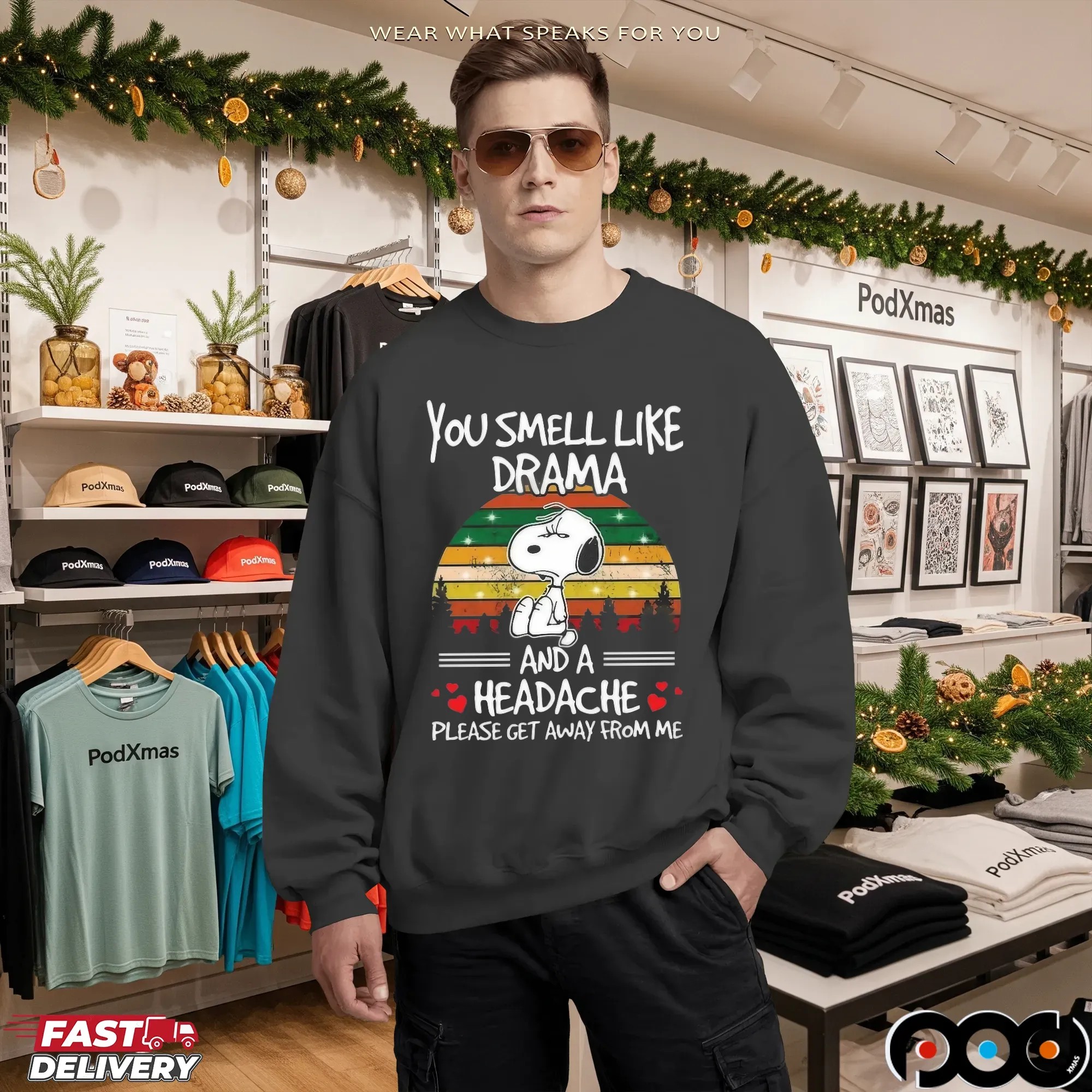 Snoopy You Smell Like Drama And A Headache Please Get Away From Me Retro T Shirt