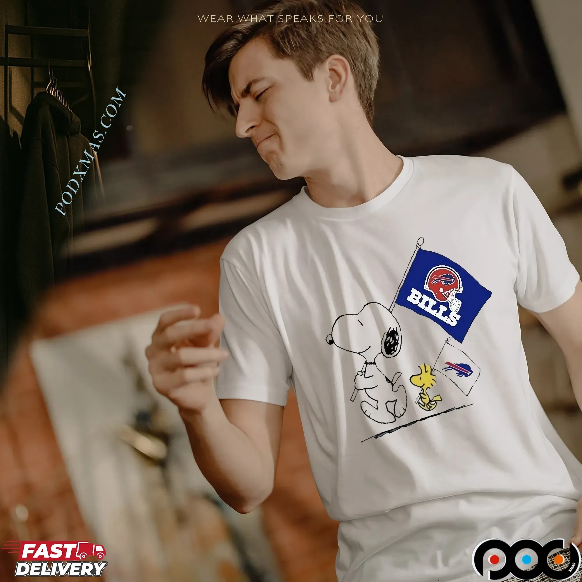 Snoopy and Woodstock Peanuts Buffalo Bills NFL Graphic T Shirt